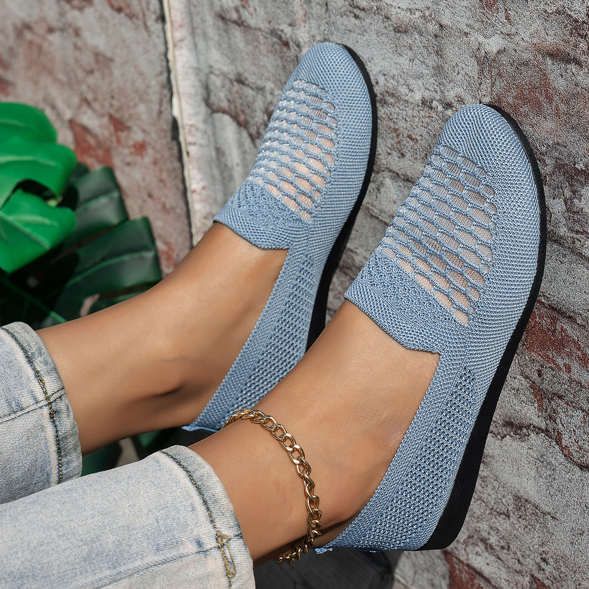 Mesh Breathable Slip-On Loafers with Perforated Design