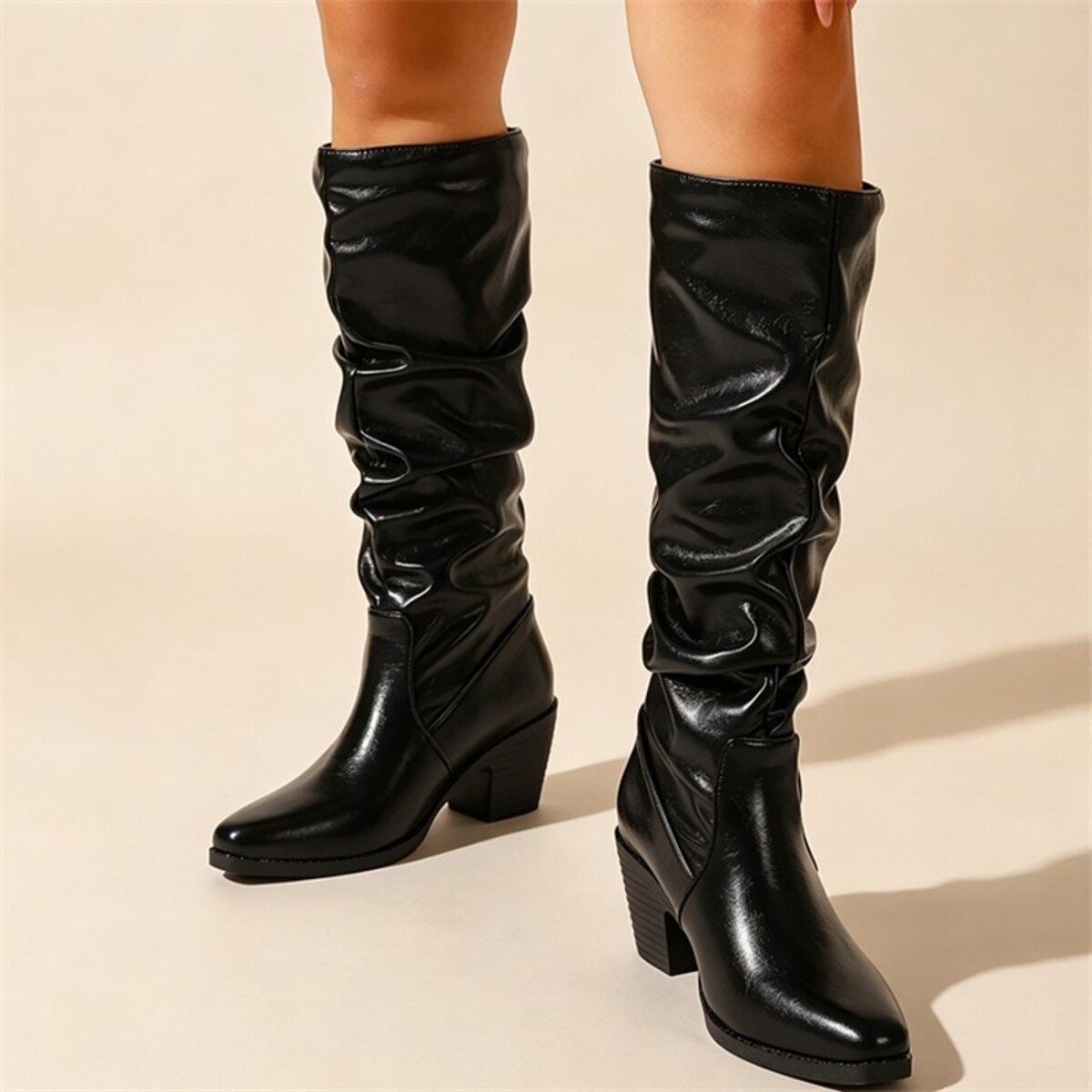 Point Toe Block Heels Boots