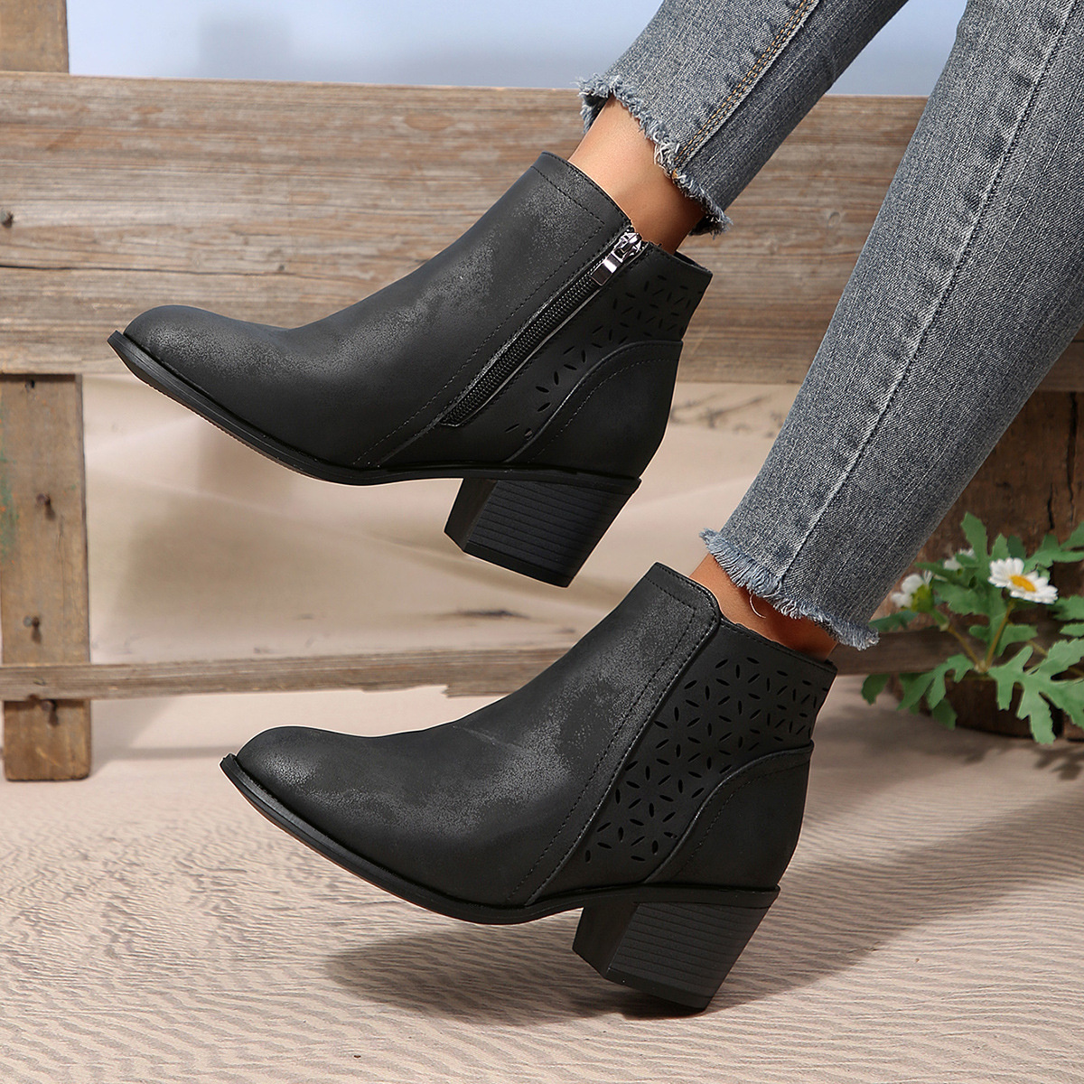 Point Toe Block Heels Boots