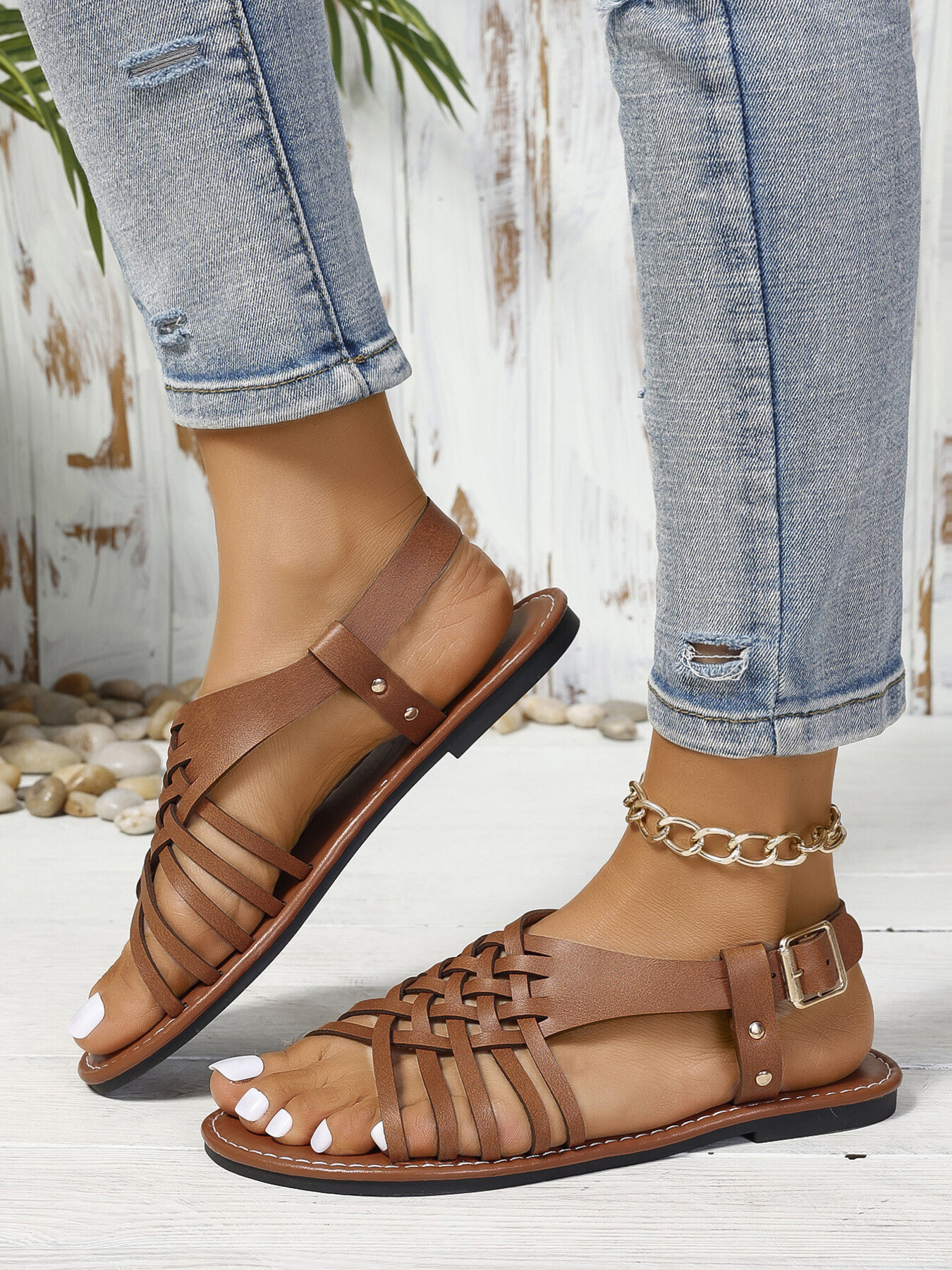 Woven Strappy Flat Sandals