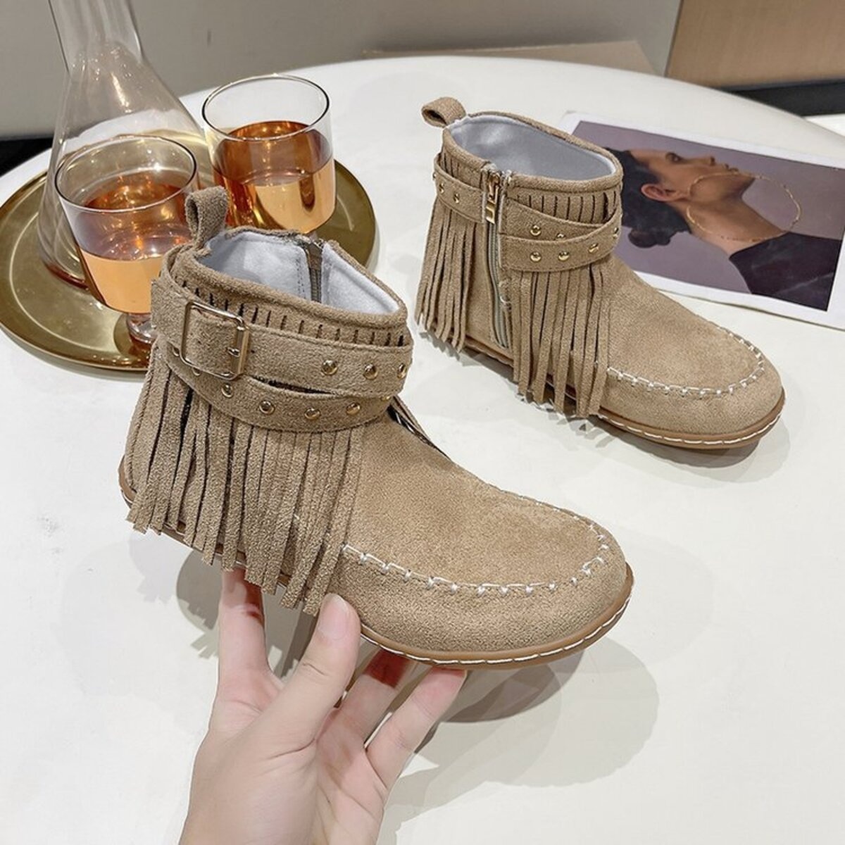 Fringe Round Toe Boots