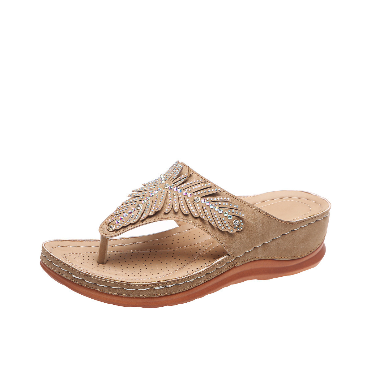 Rhinestone Toe Post Wedge Sandals