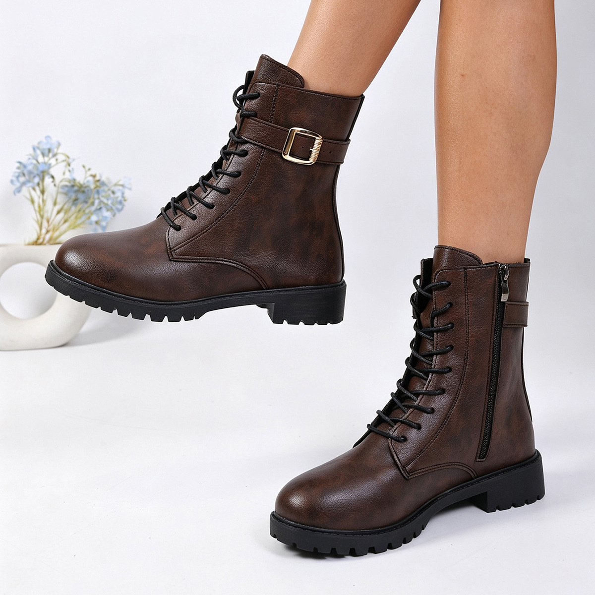 Round Toe Lace Up Boots