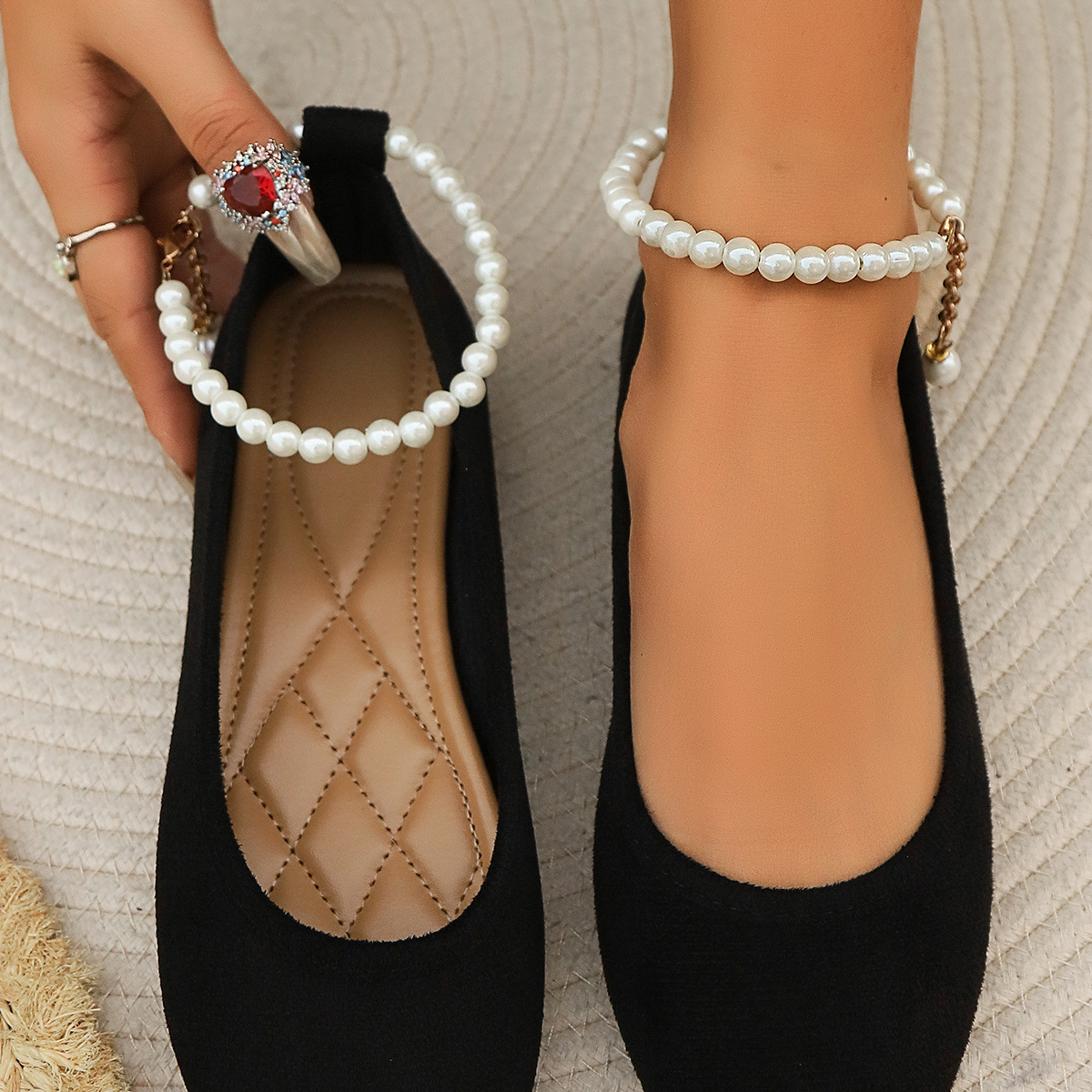 Pearl Ankle Strap Slip-Ons