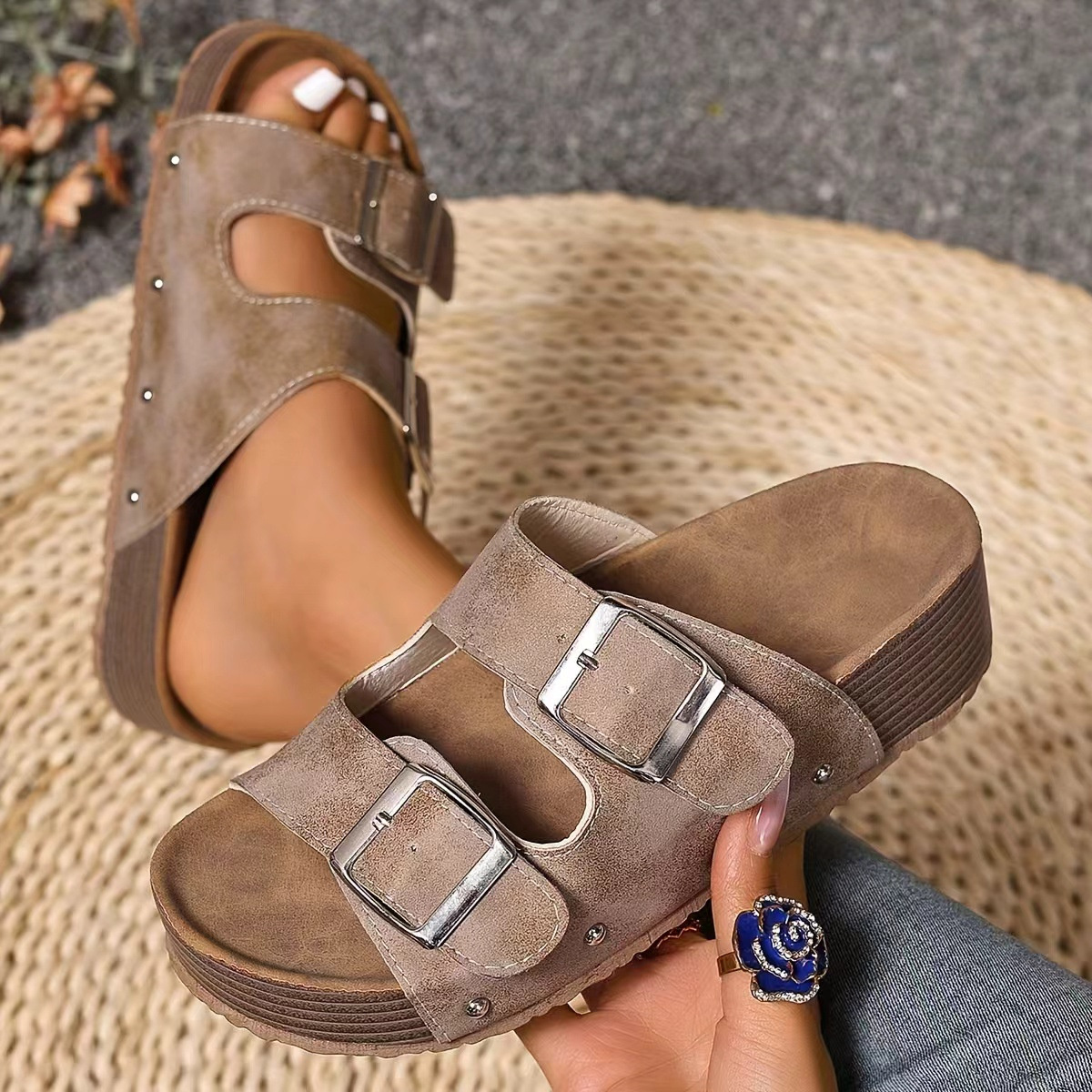 Double Buckle Open Toe Platform Sandals
