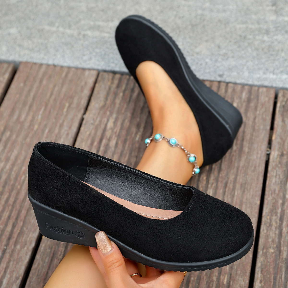 Round Toe Wedge Slip-Ons