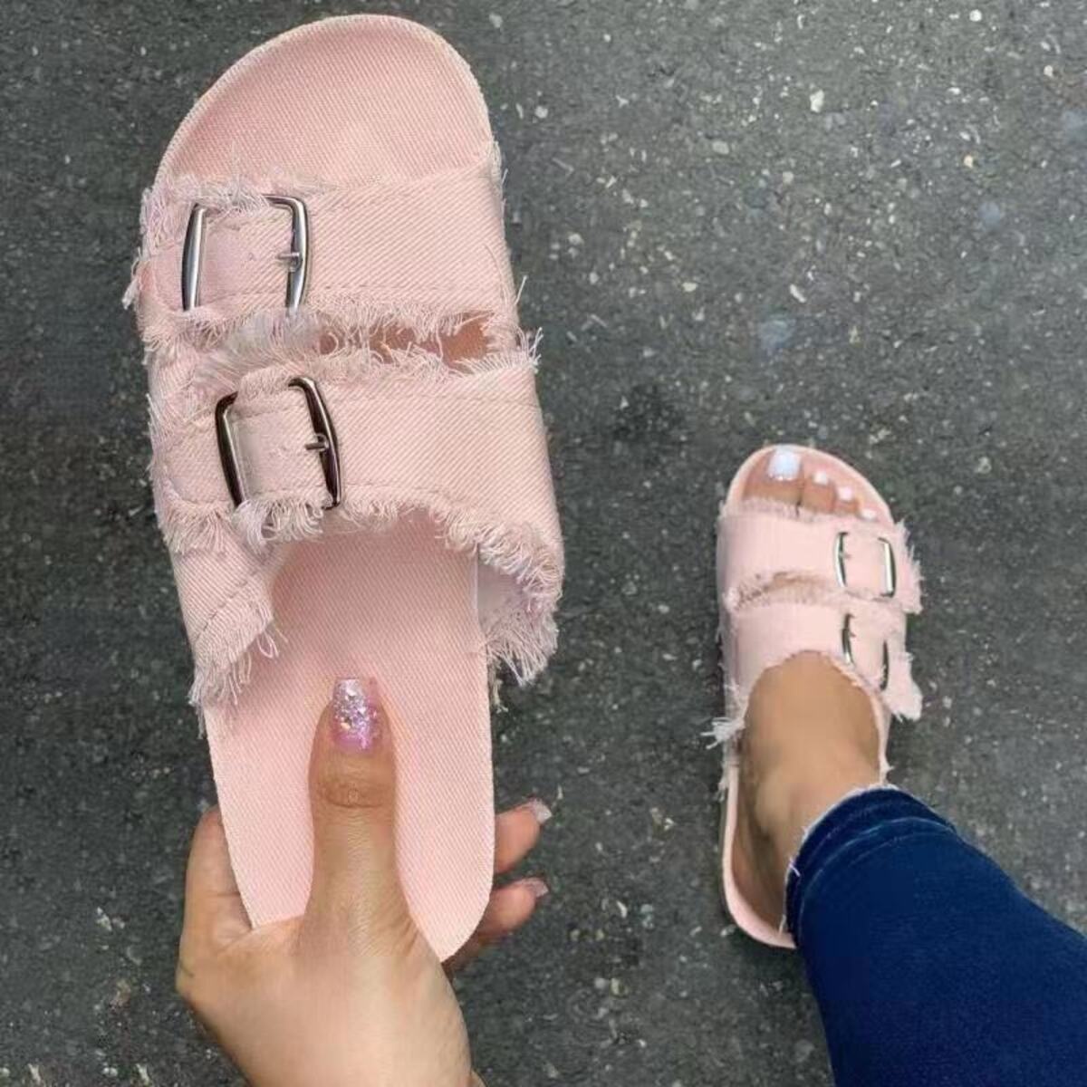 Frayed Edge Buckle Sandals