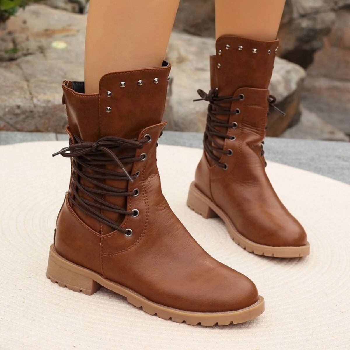 Studded Lace-Up Boots