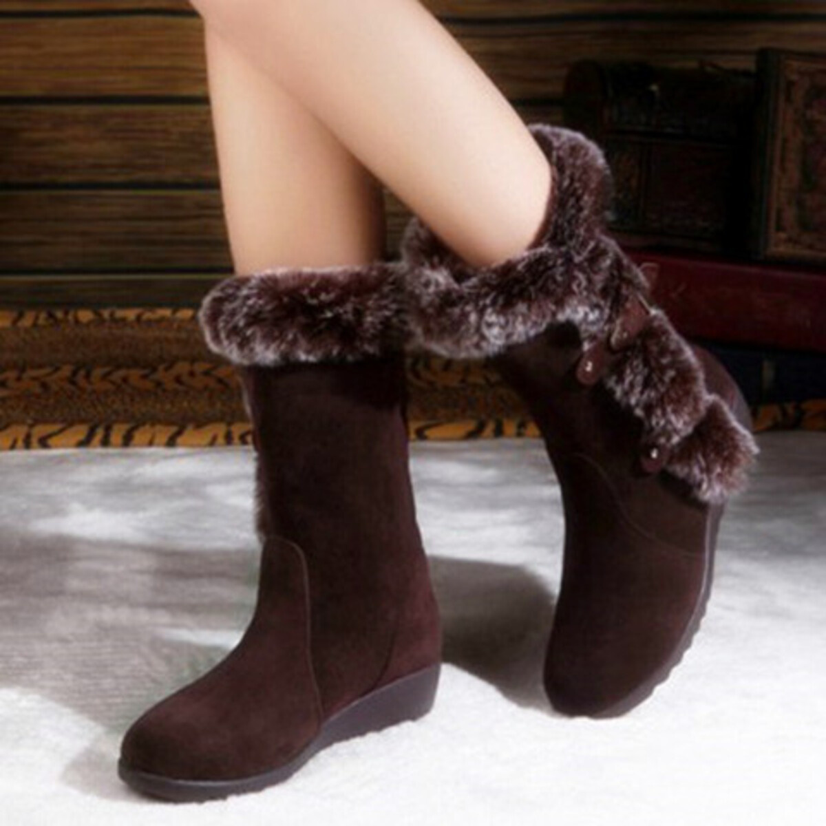 Fur Trim Round Toe Boots