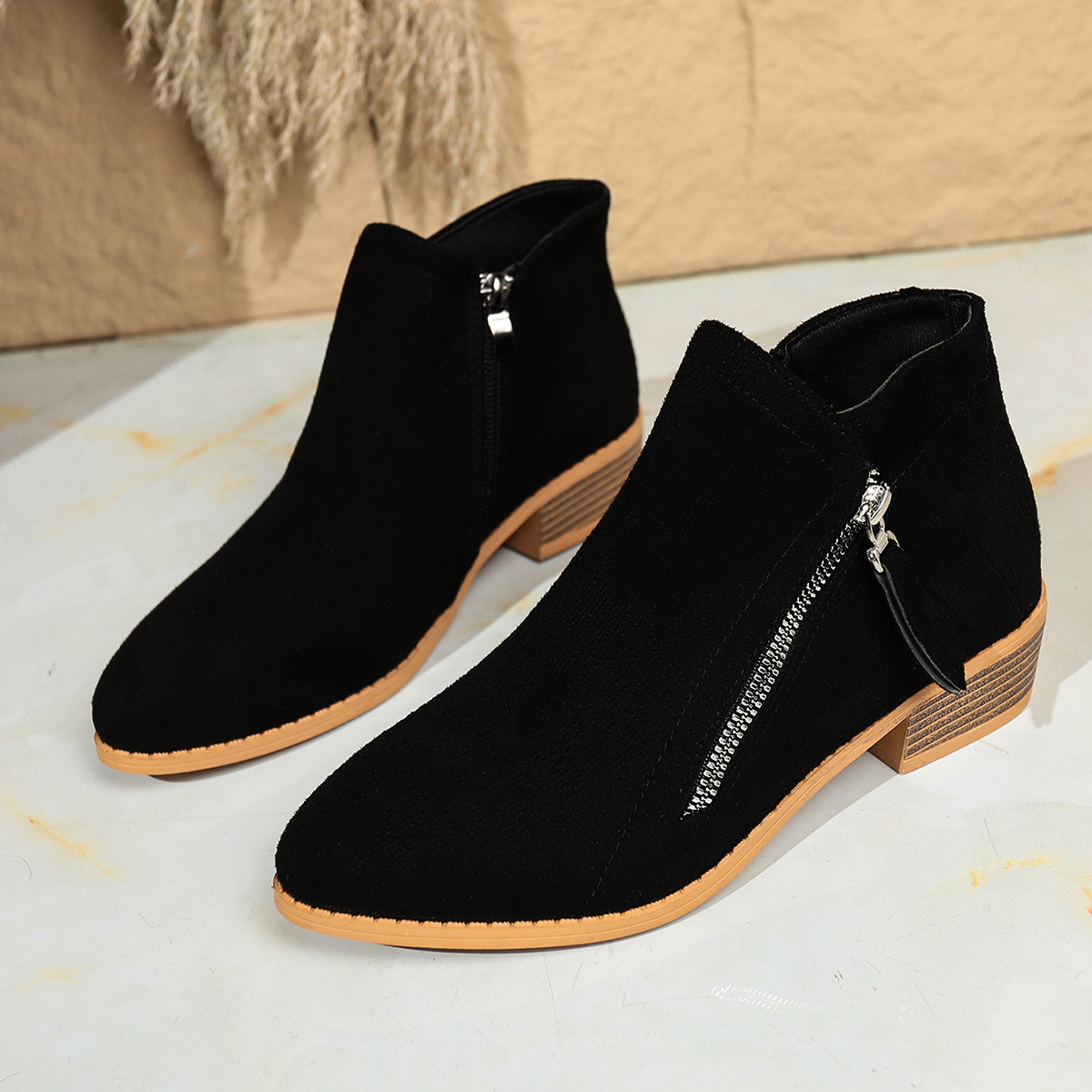 Point Toe Block Heels Boots