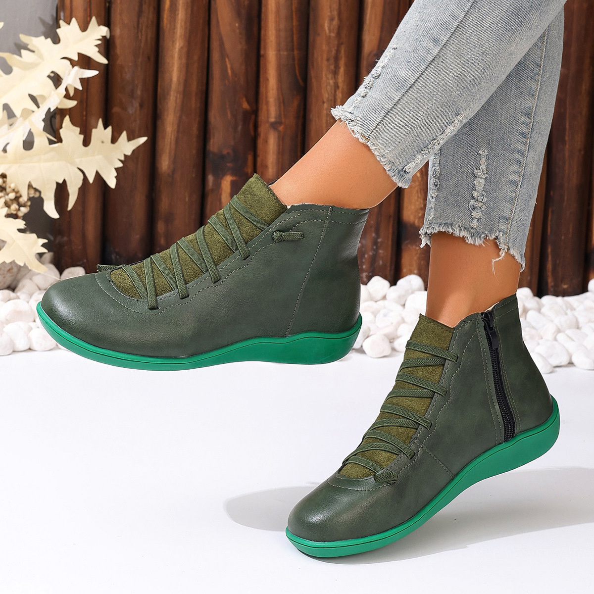 Lace-Up Faux Leather Ankle Boots