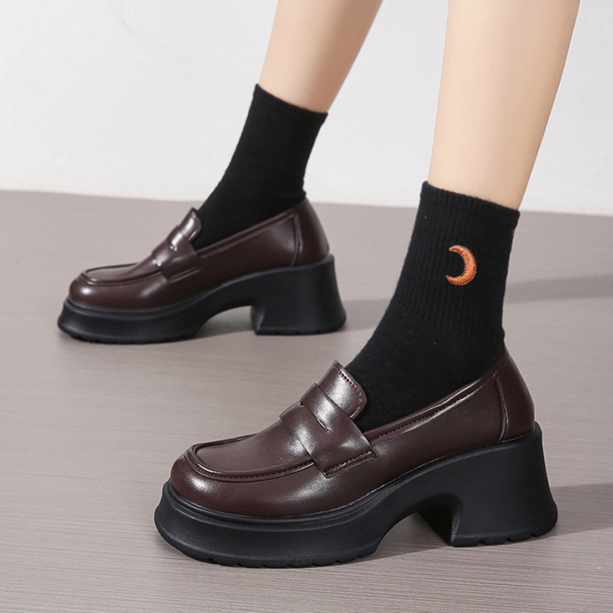 Round Toe Block Heels Loafers