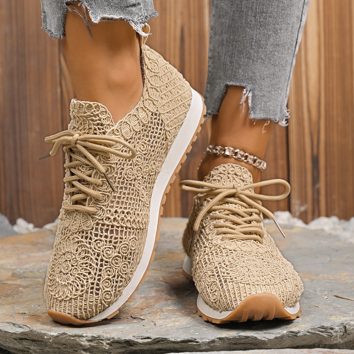 Round Toe Lace Up Sneakers