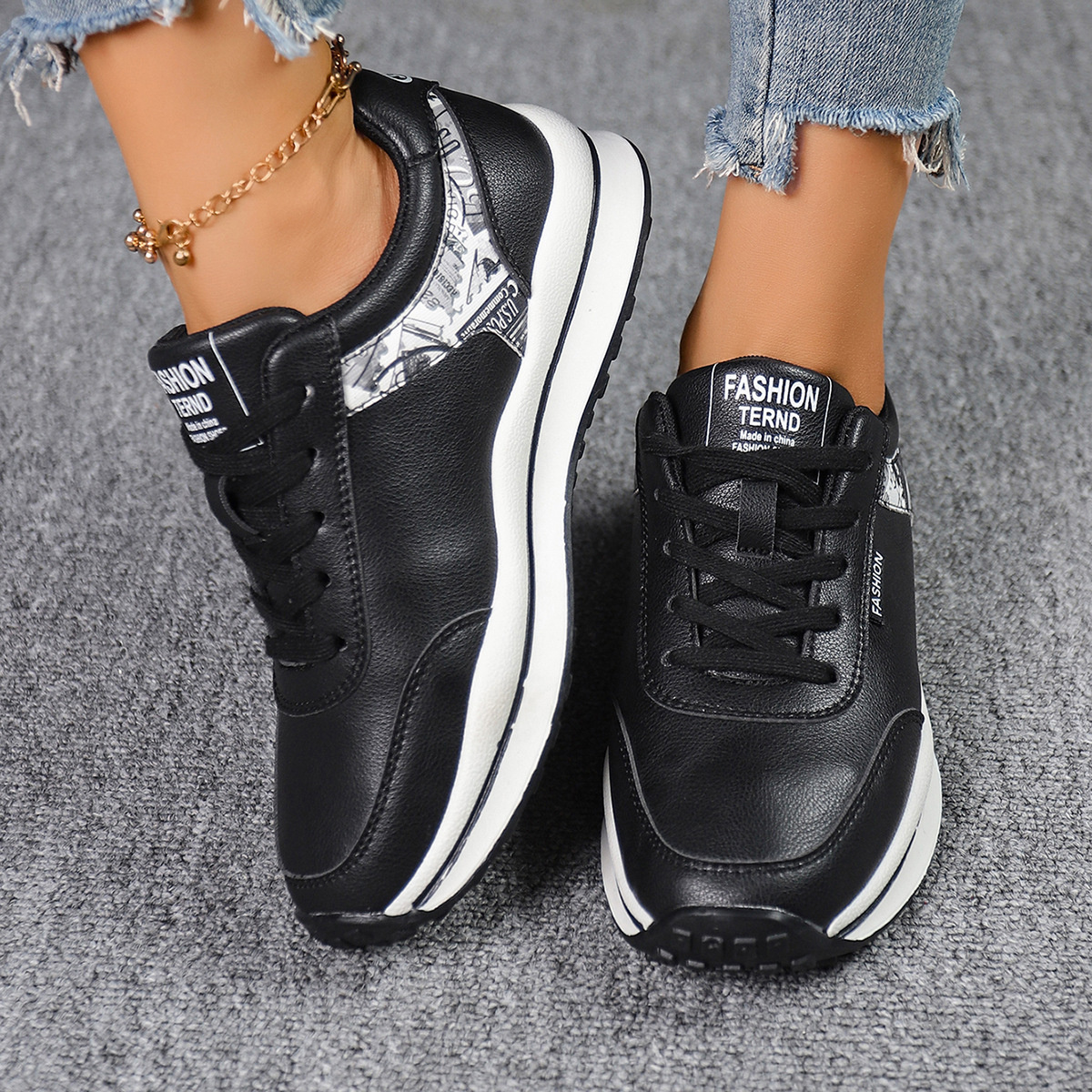 Round Toe Lace Up Sneakers