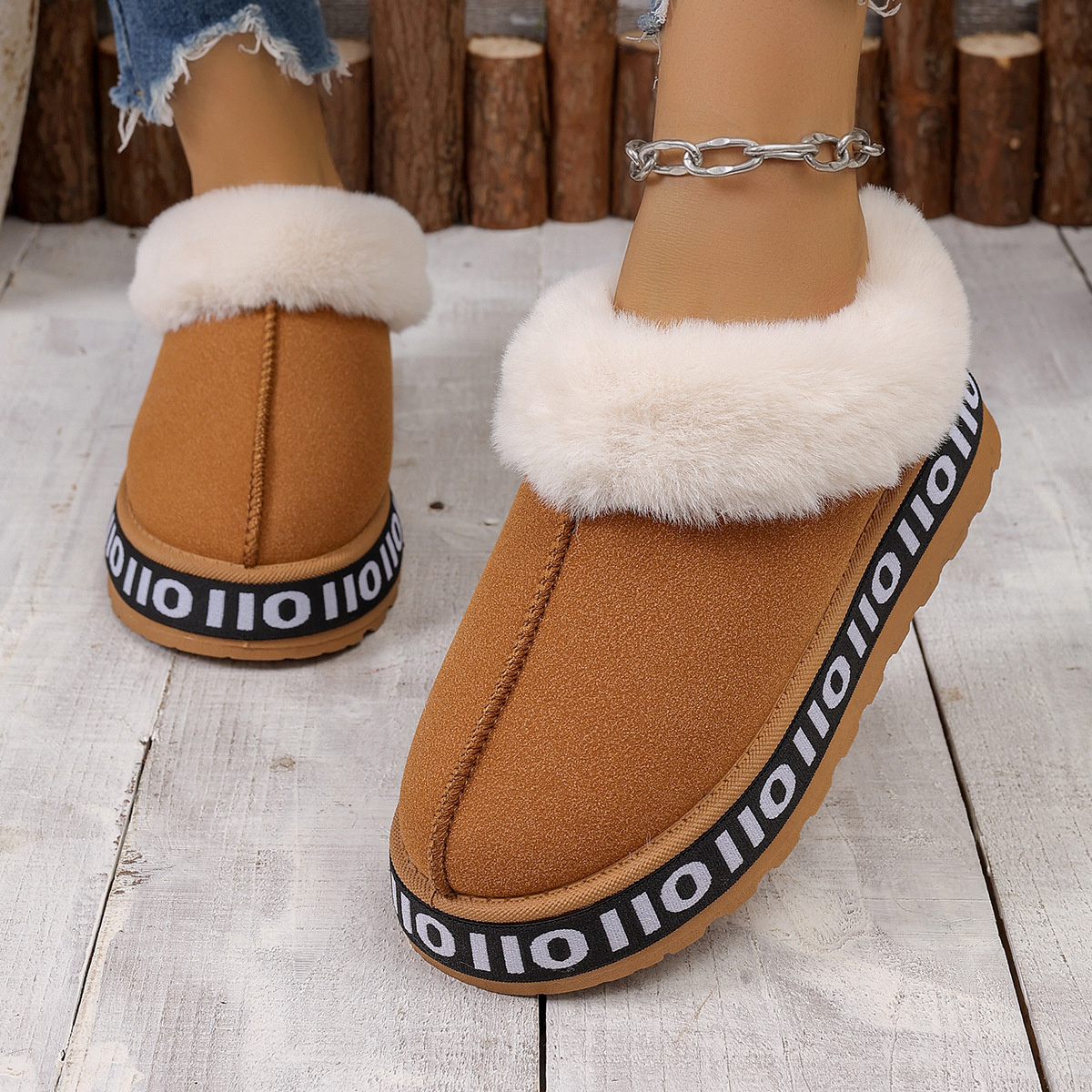 Round Toe Plush Lined Ankle Boots
