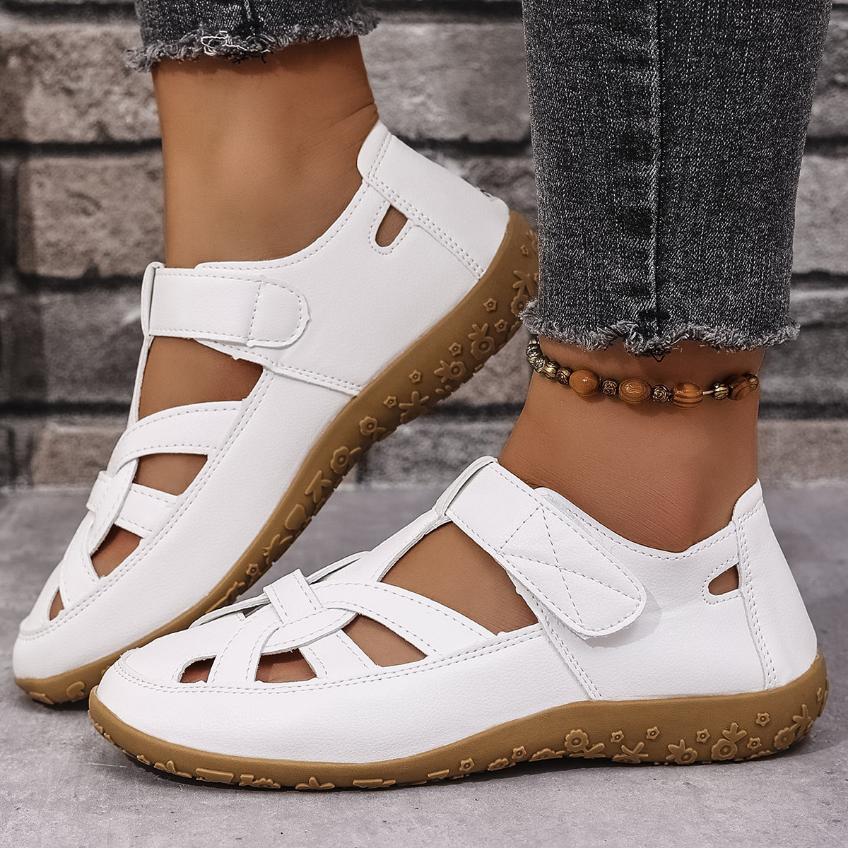 Cutout Sandals with Velcro Straps