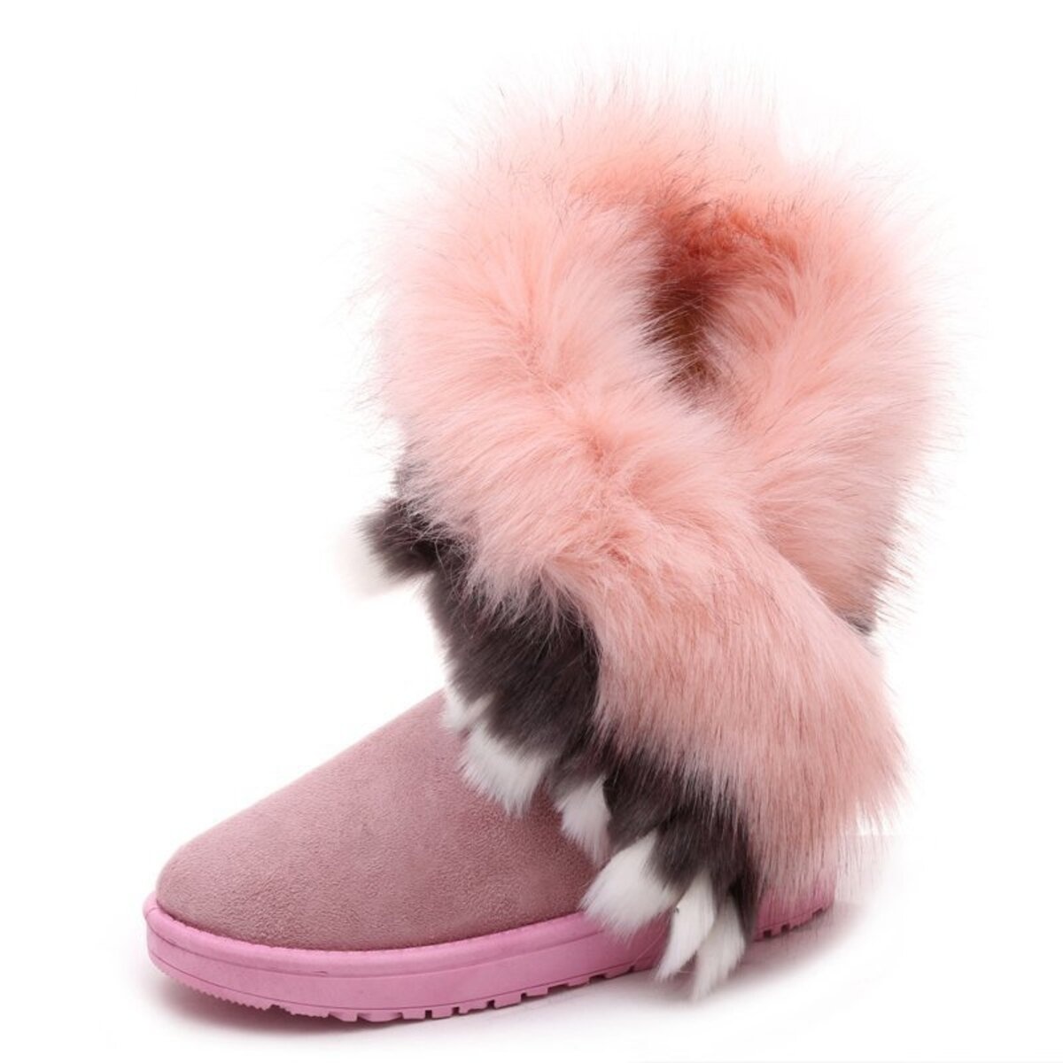 Fluffy Fur Cuff Round Toe Boots