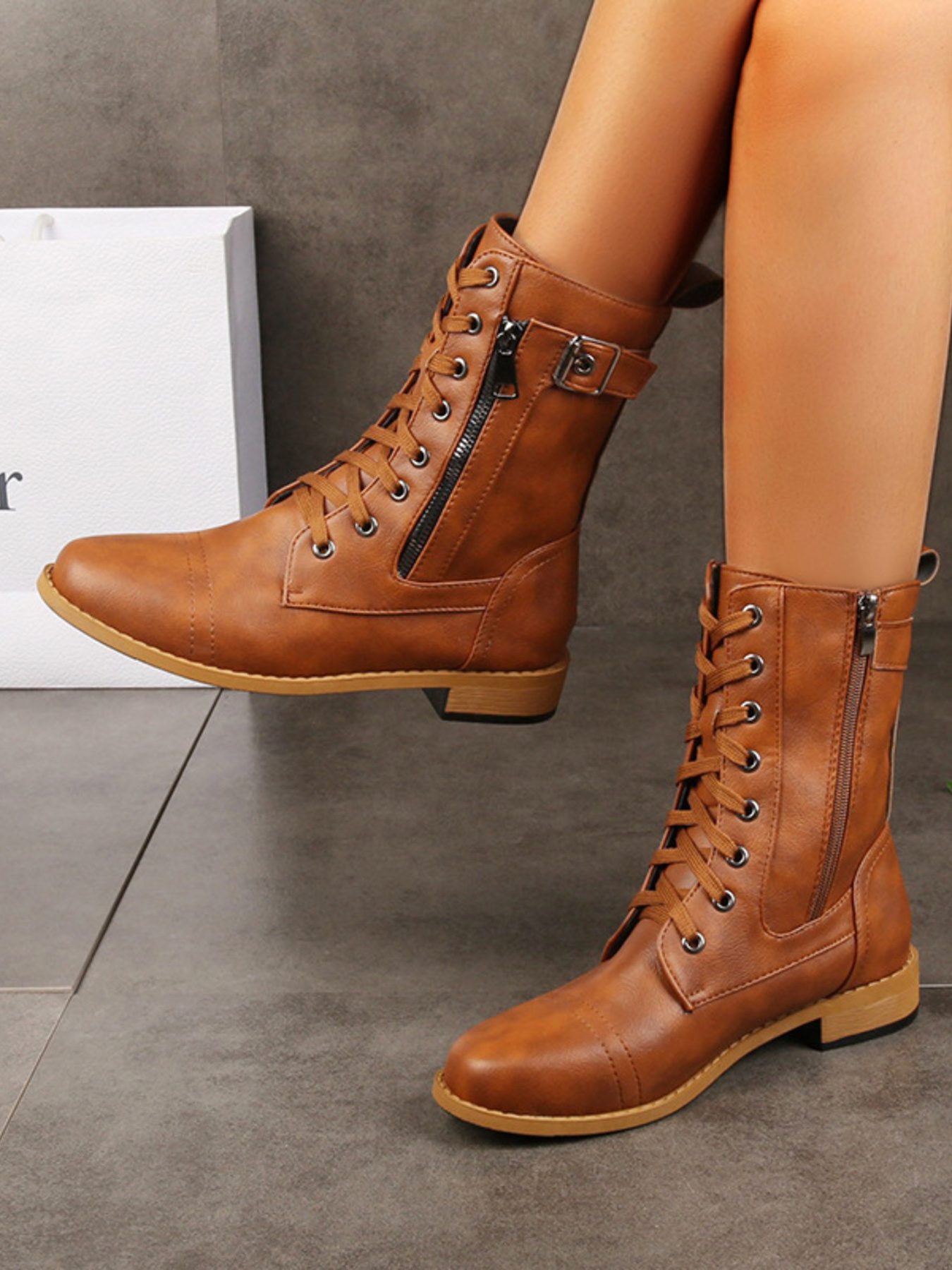 Lace-Up Buckle Detail Boots