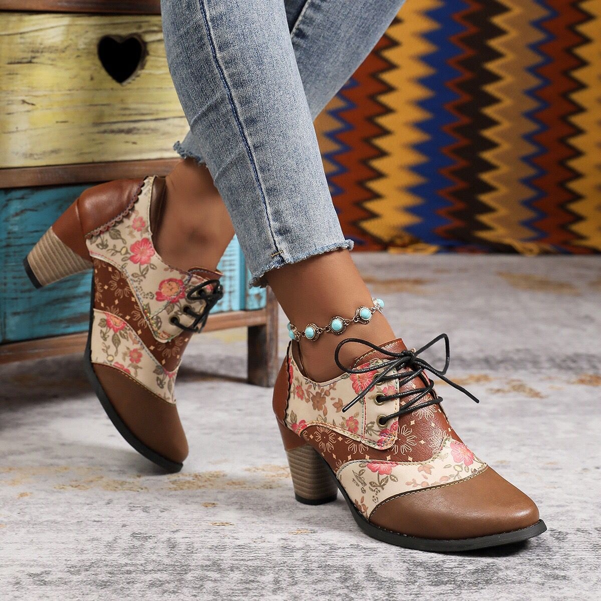 Lace-Up Block Heel Ankle Boots