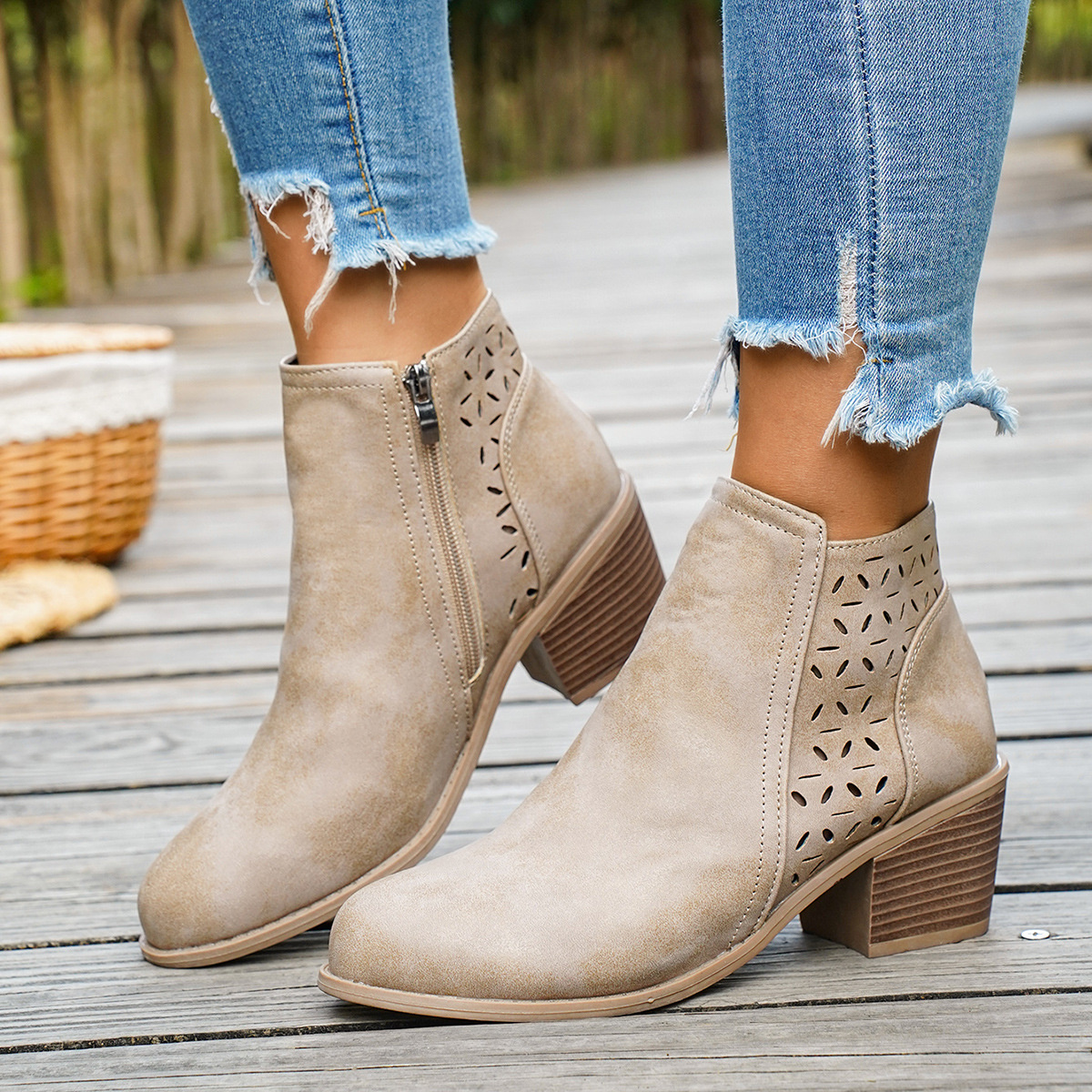 Round Toe Block Heels Boots