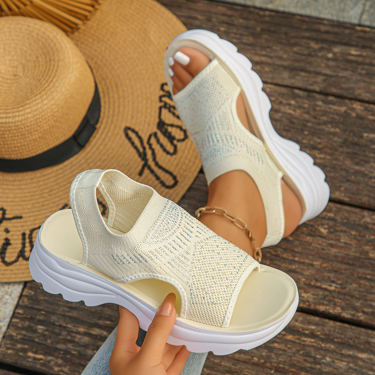 Mesh Open Toe Platform Sandals