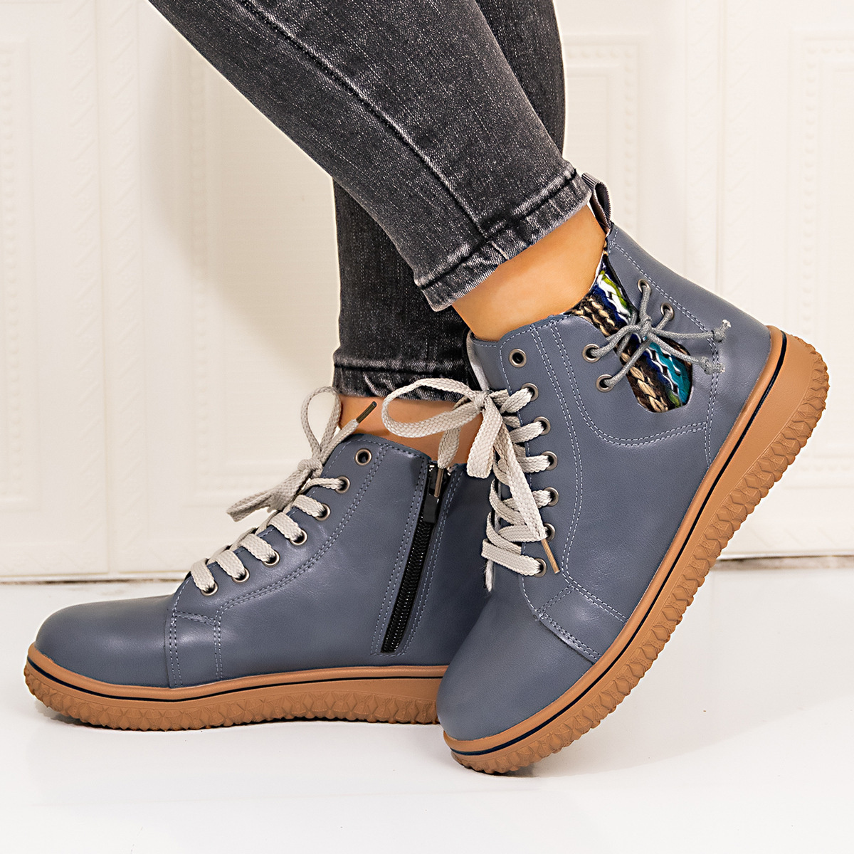 Lace-Up Ankle Boots with Zipper Detail