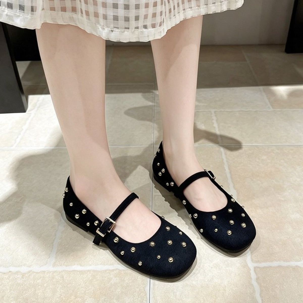Studded Square Toe Slip-Ons