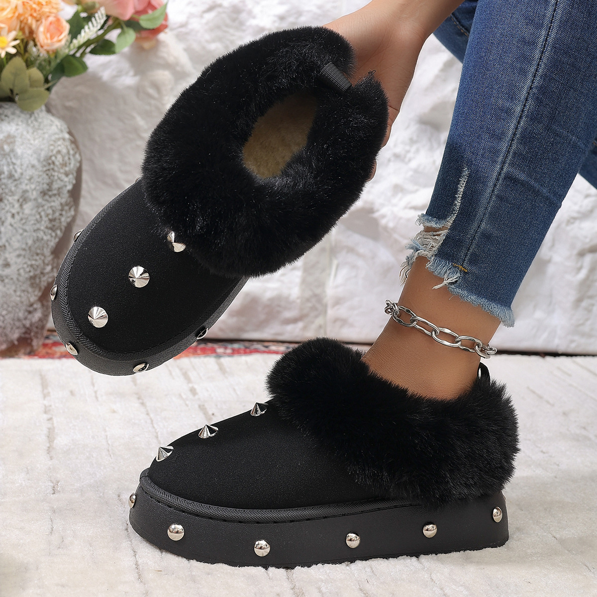 Studded Platform Faux Fur Lined Winter Boots