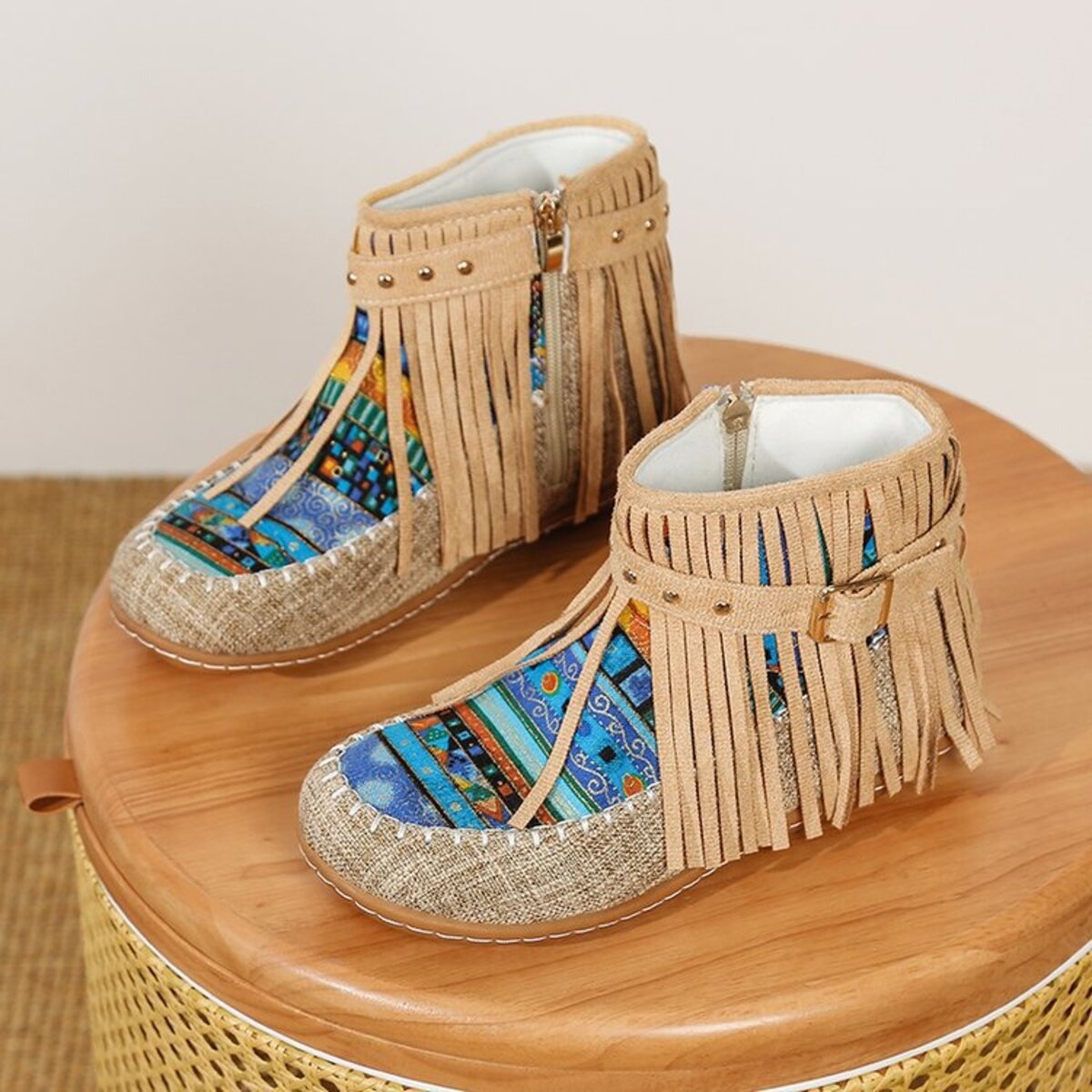 Fringe Side Zipper Ankle Boots