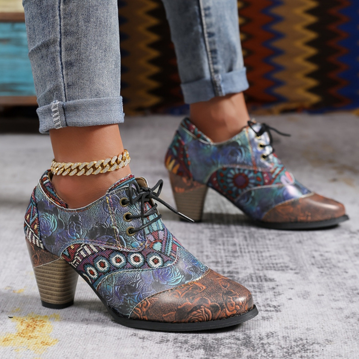 Point Toe Block Heels Ankle Boots