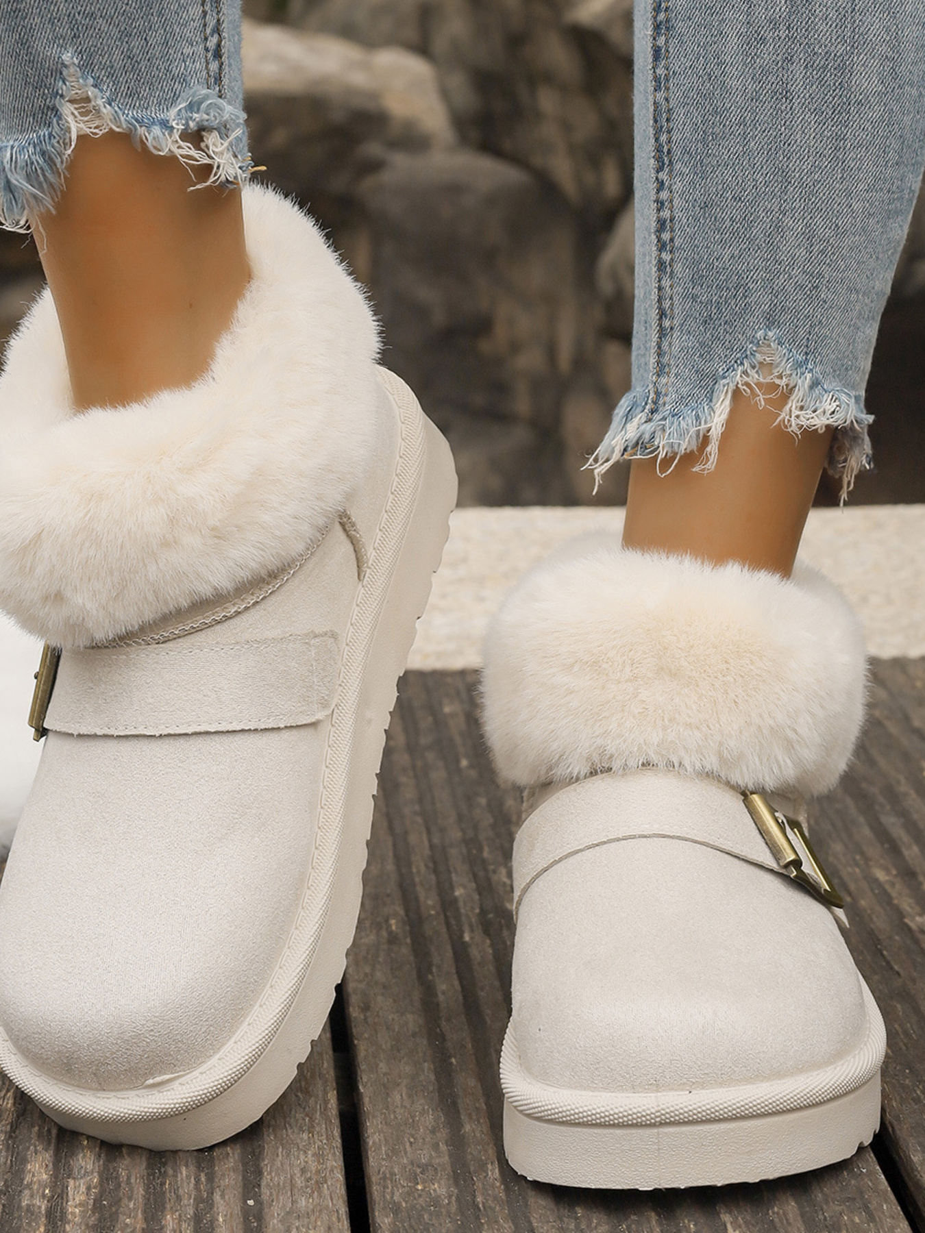 Fur-Lined Buckle Winter Ankle Boots
