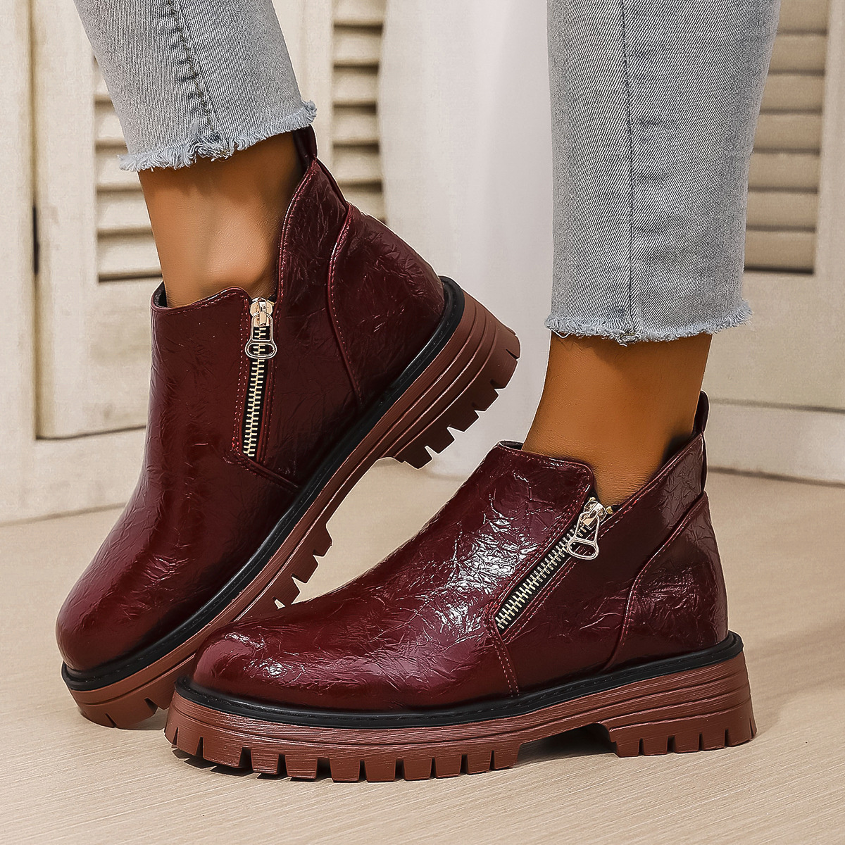 Round Toe Block Heels Boots