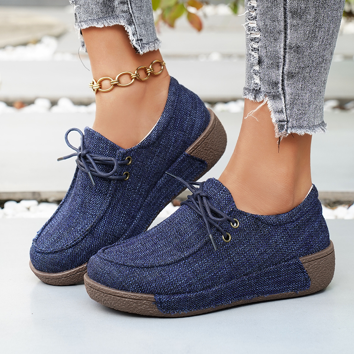 Round Toe Lace-Up Sneakers