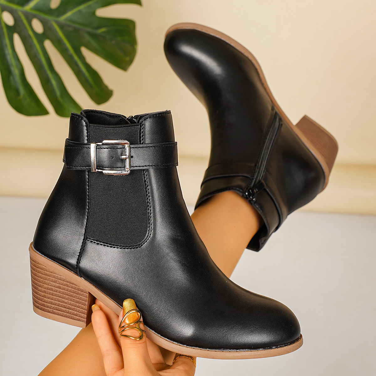 Point Toe Block Heels Boots