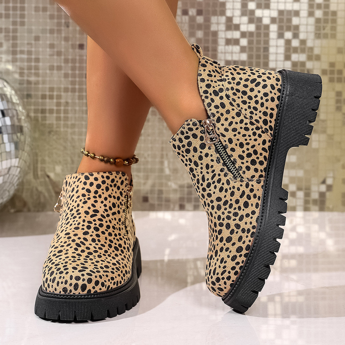 Leopard Platform Side Zip Boots