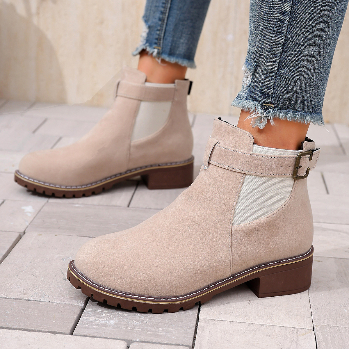 Round Toe Block Heels Boots