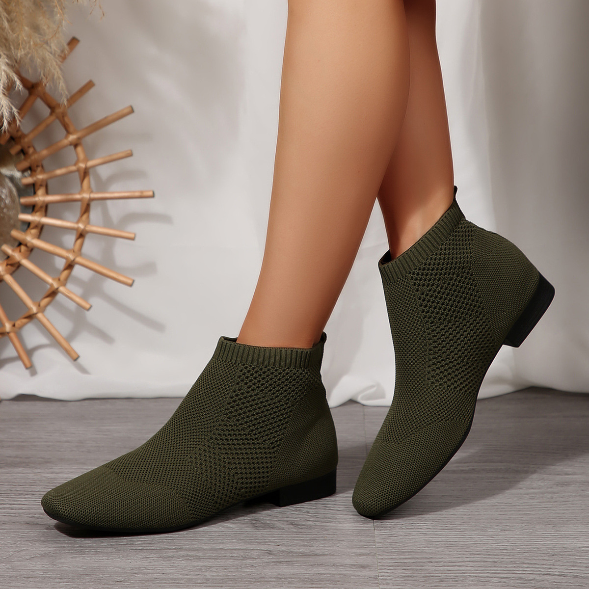 Mesh Knit Ankle Boots with Stretch Comfort Fit