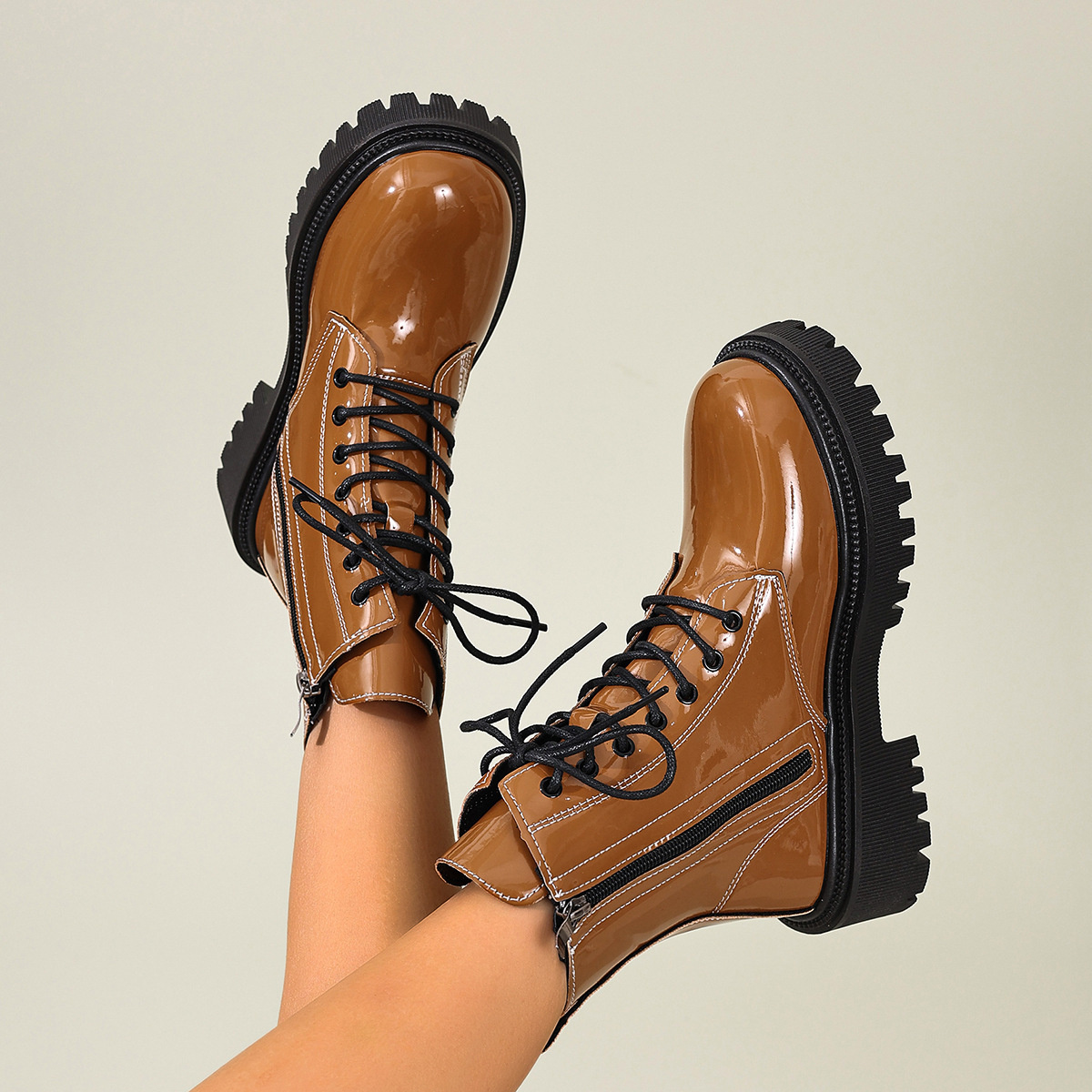 Lace Up Block Heels Boots