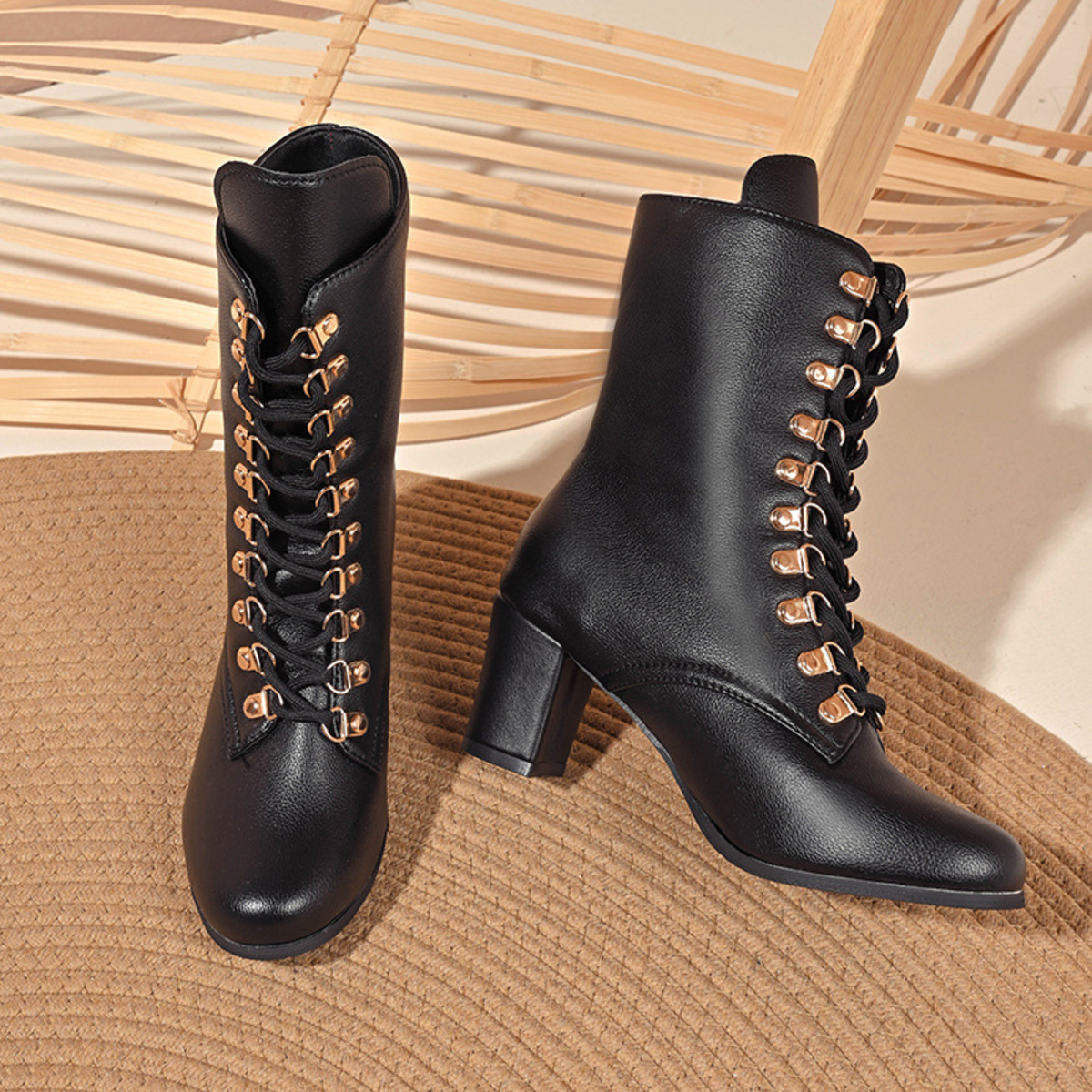 Lace-Up Boots with Block Heel