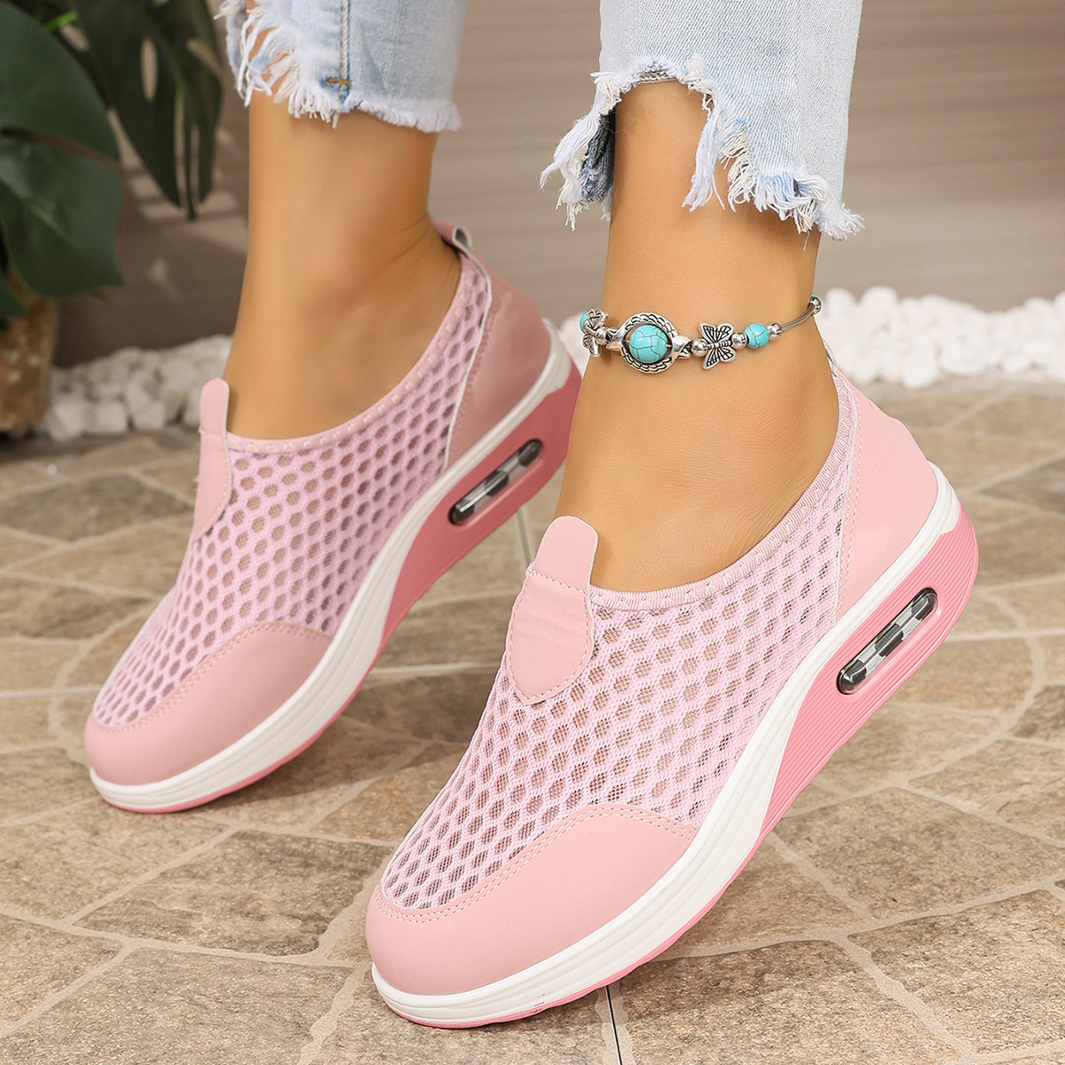 Breathable Mesh Wedge Slip-Ons