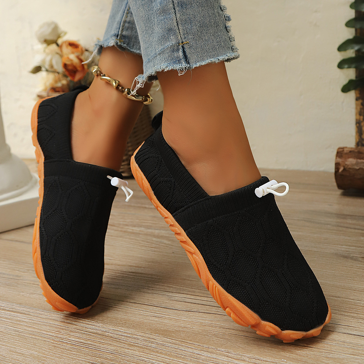 Round Toe Drawstring Slip-Ons