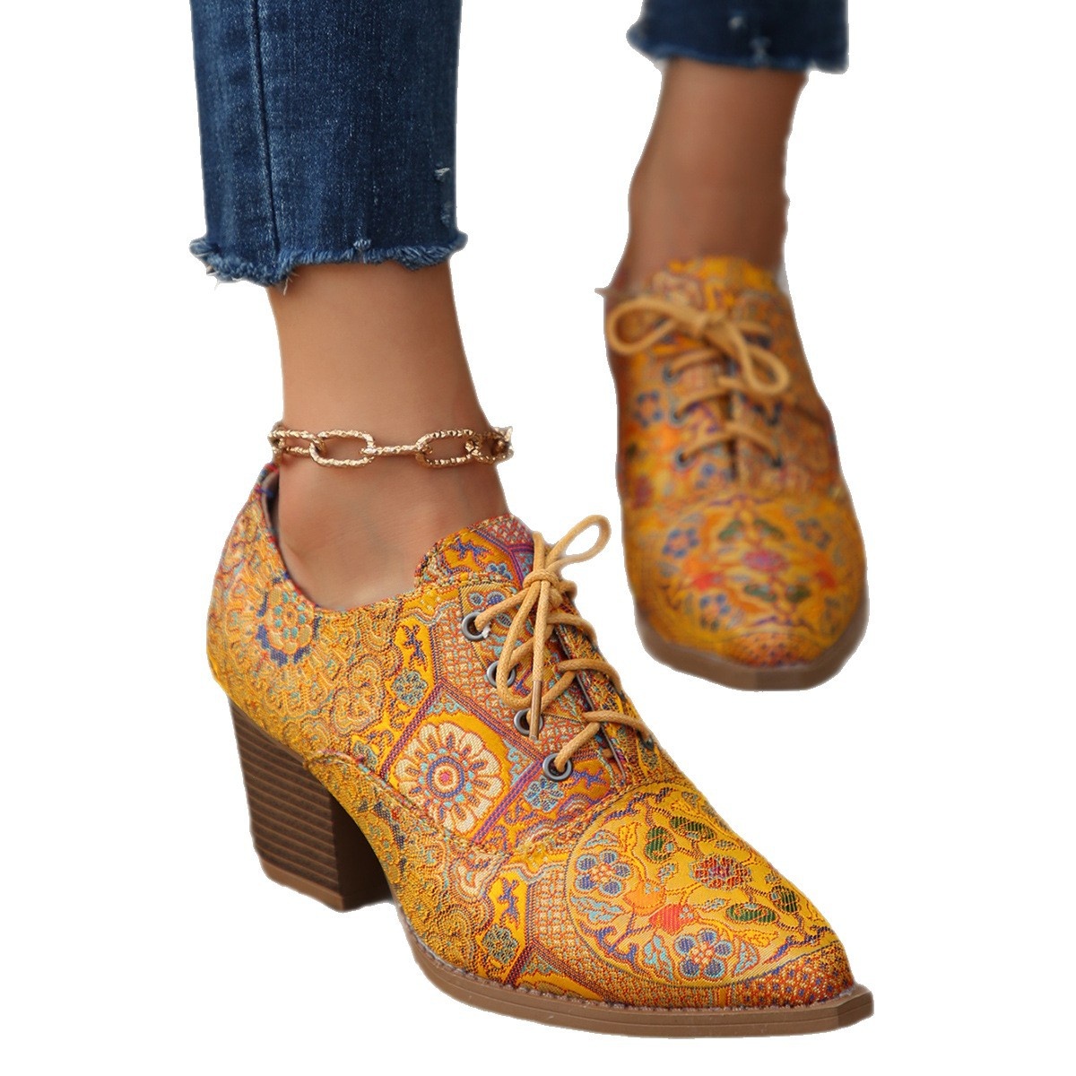 Point Toe Block Heels Ankle Boots