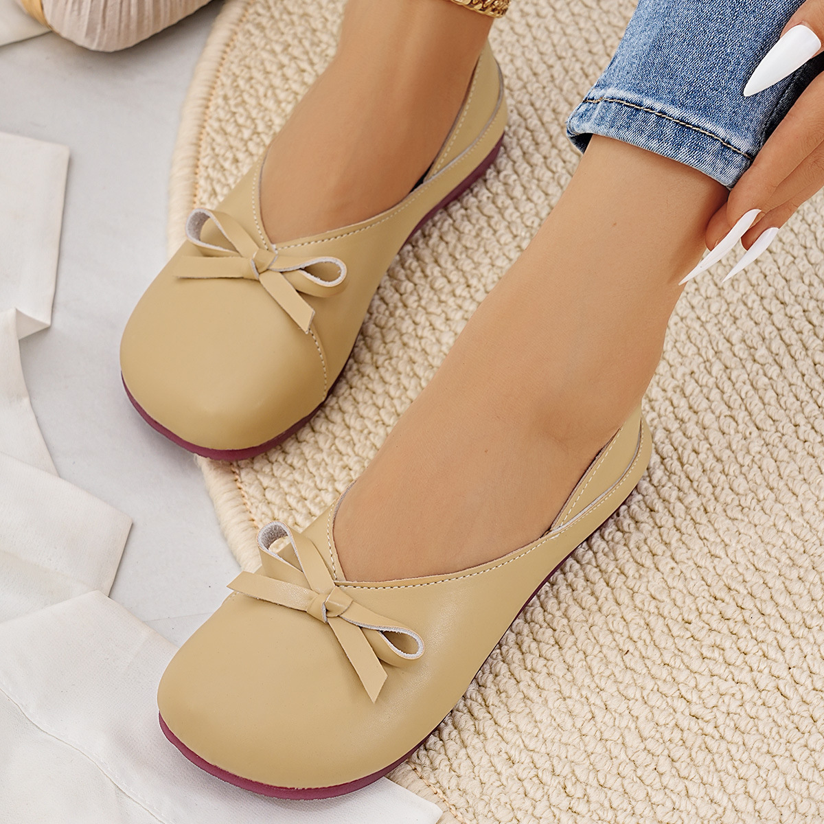 Bow Round Toe Flats Slip-Ons