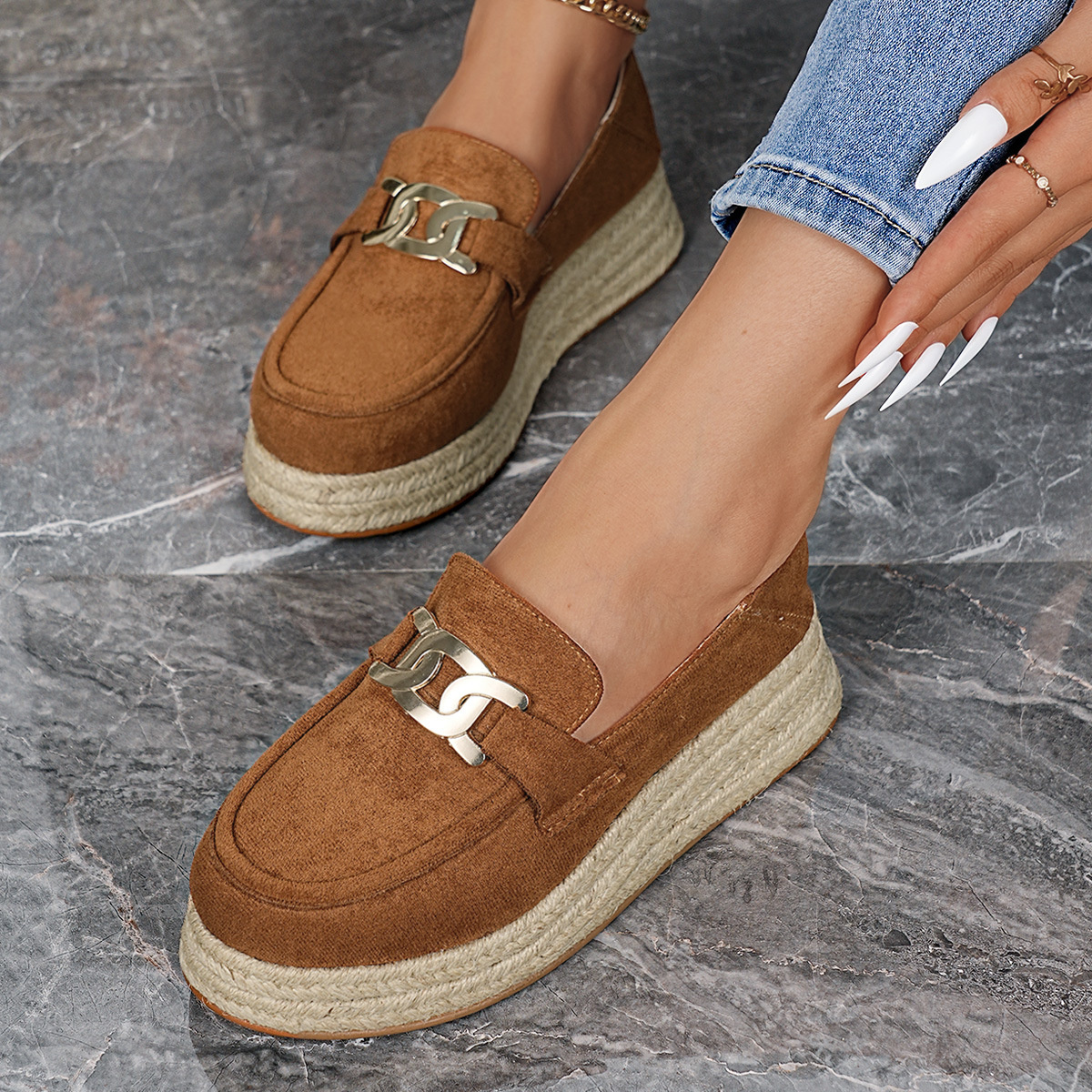 Round Toe Platform Slip-Ons