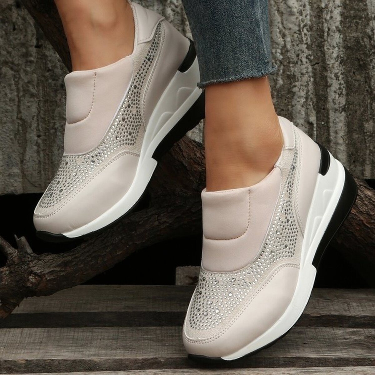Rhinestone Embellished Wedge Sneakers