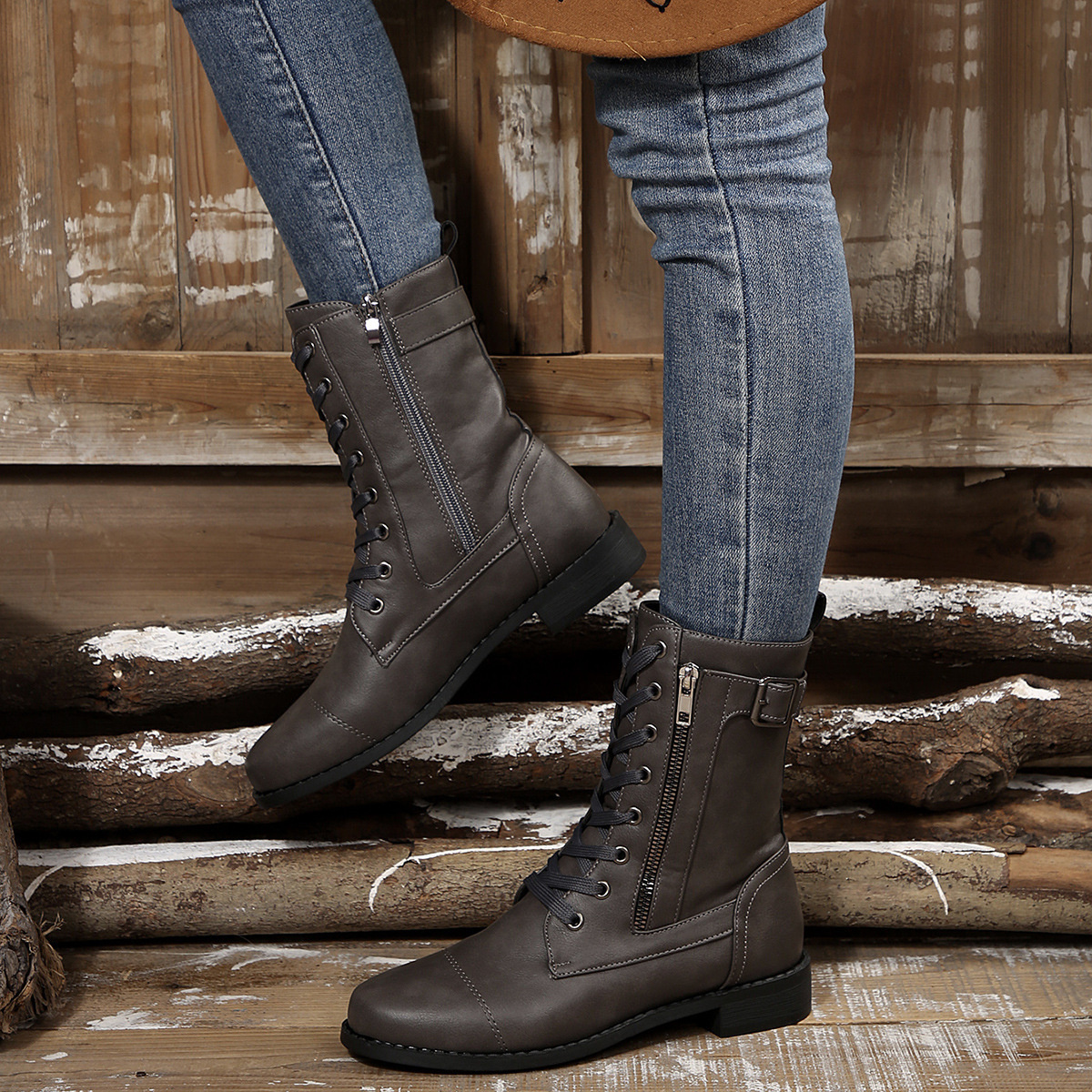 Round Toe Block Heels Boots