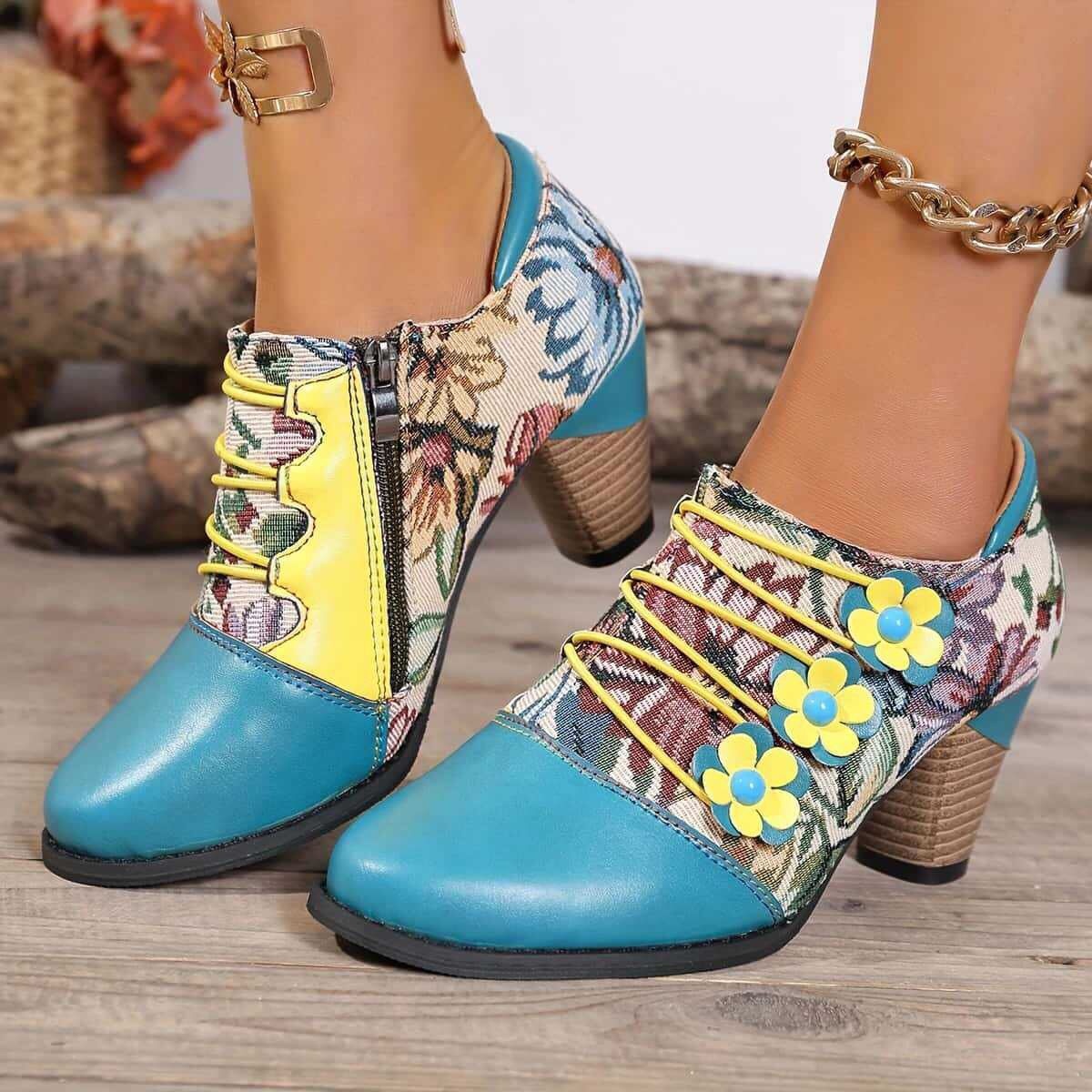 Lace-Up Block Heel Ankle Boots