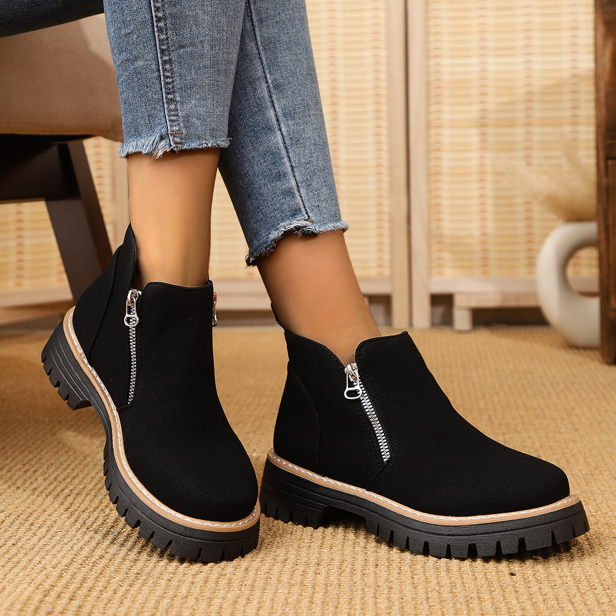 Ankle Boots with Zipper Accent