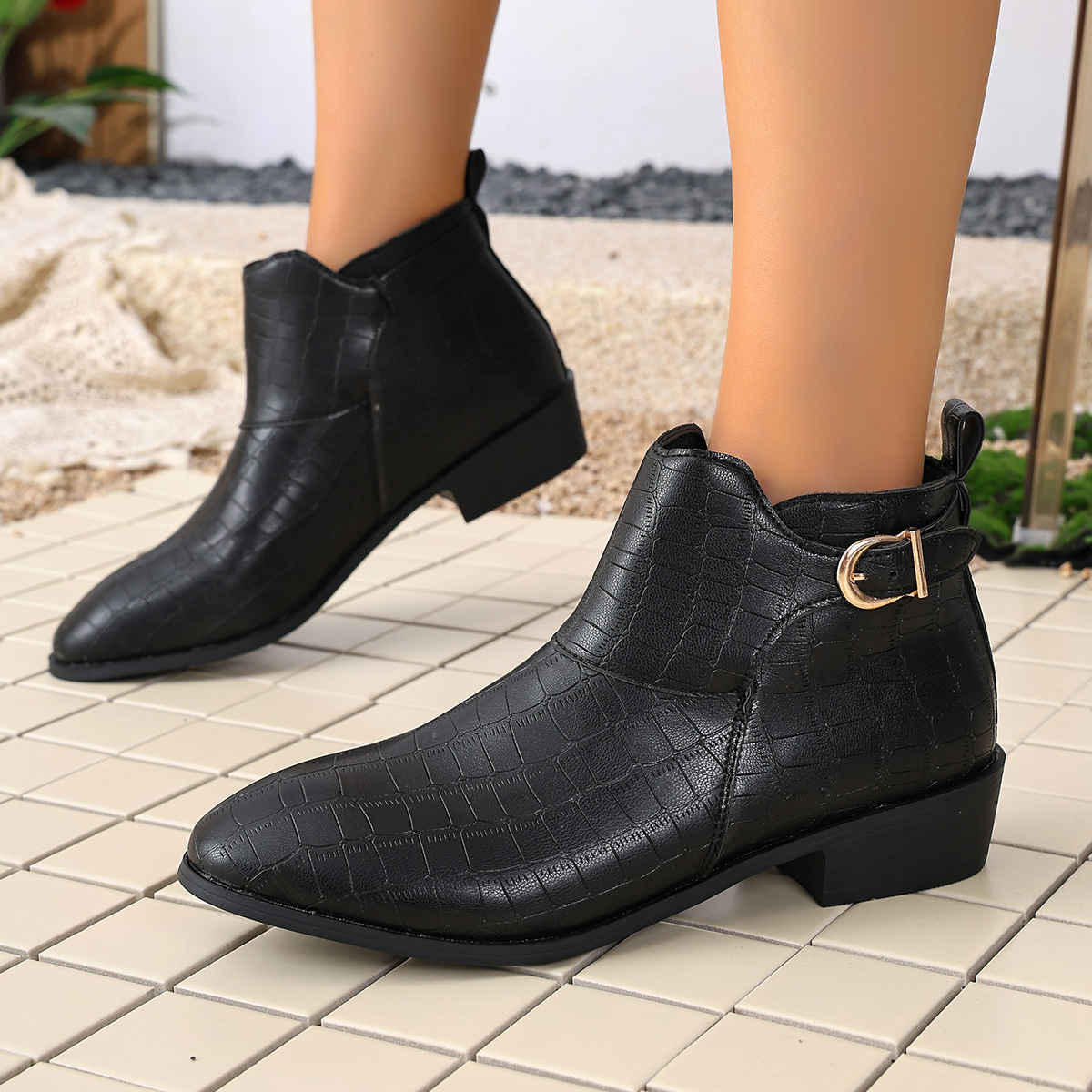 Point Toe Block Heels Boots