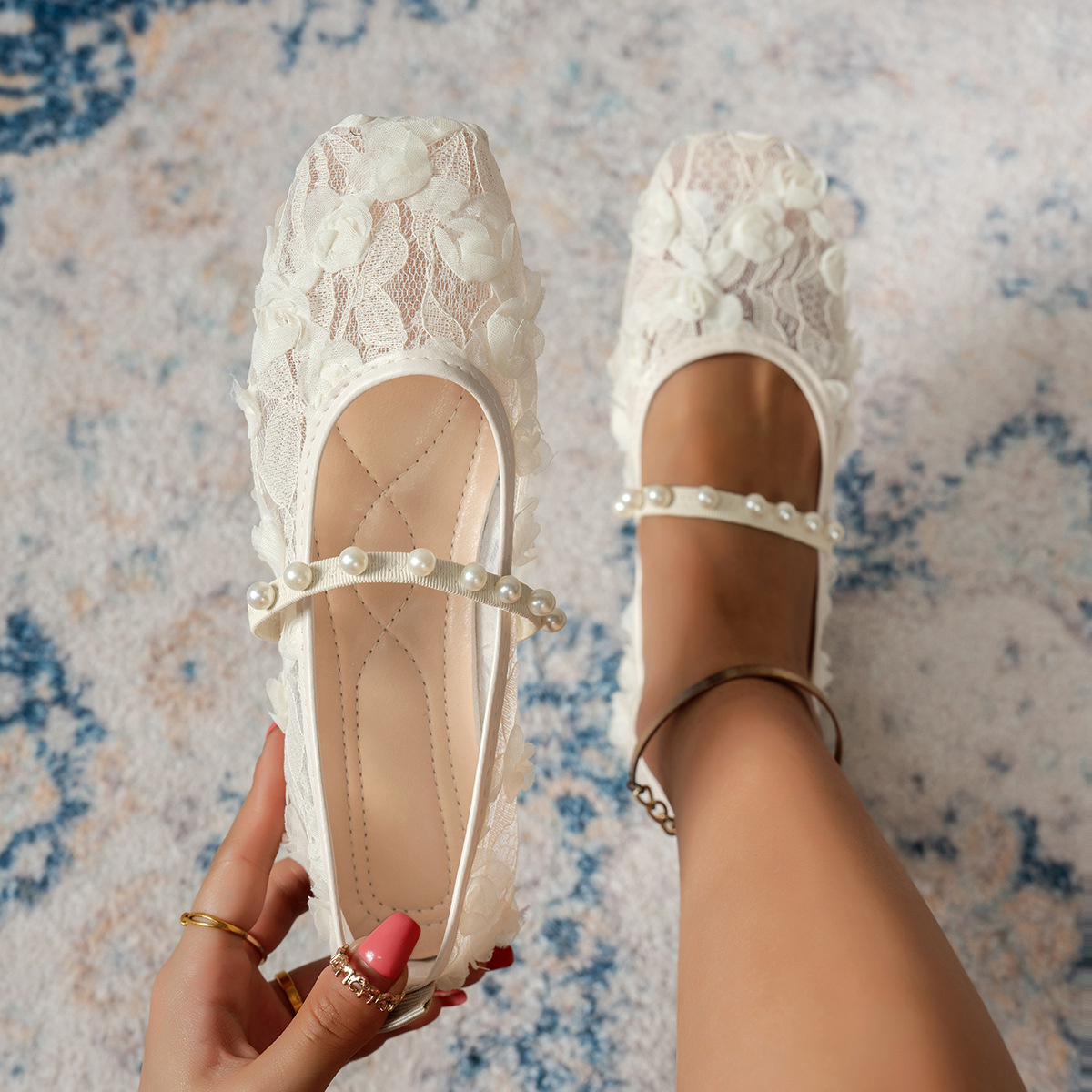 Lace Square Toe Slip-Ons